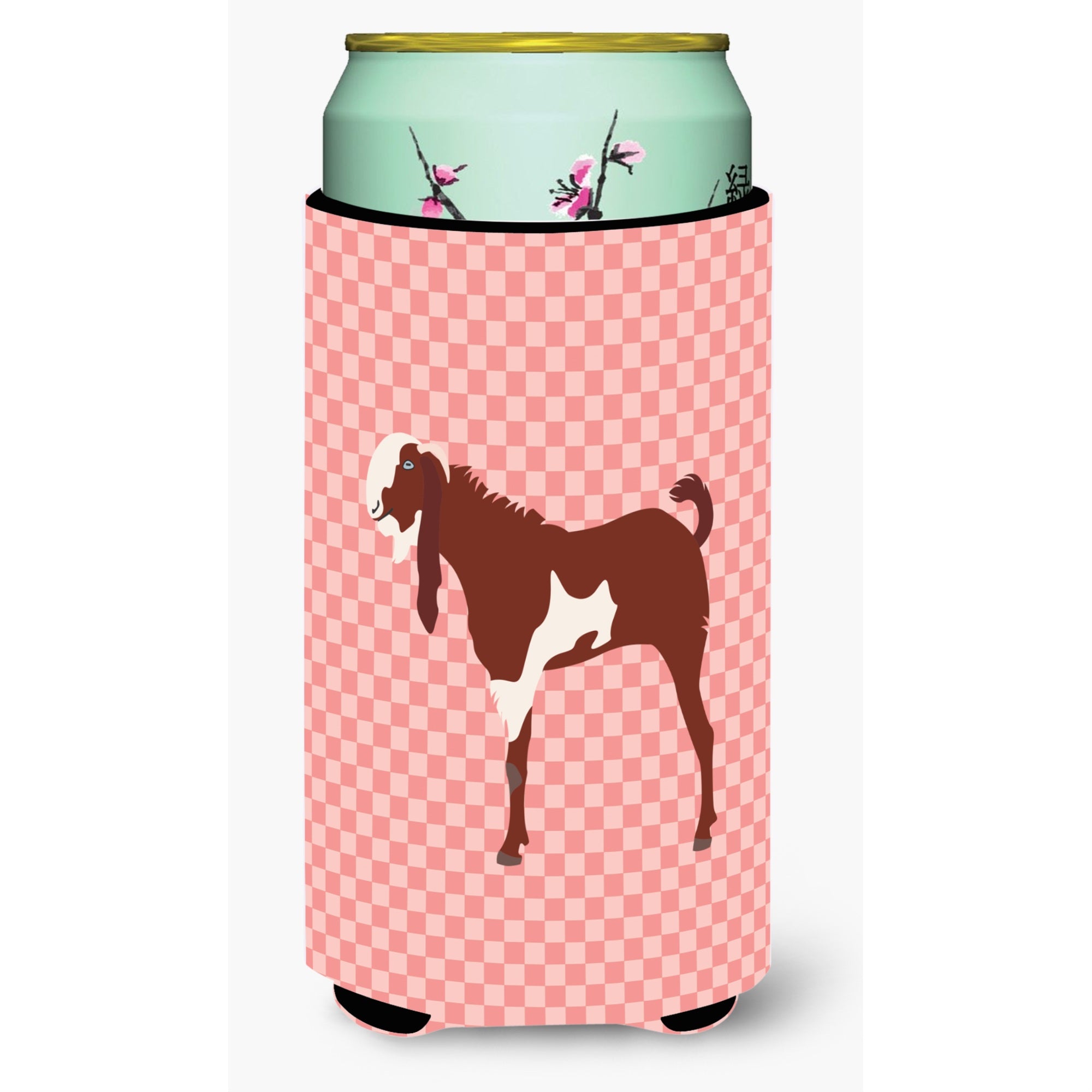 Caroline'S Treasures Jamnapari Goat Pink Check Decorative Can Hugger, Tall Boy, Multicolor