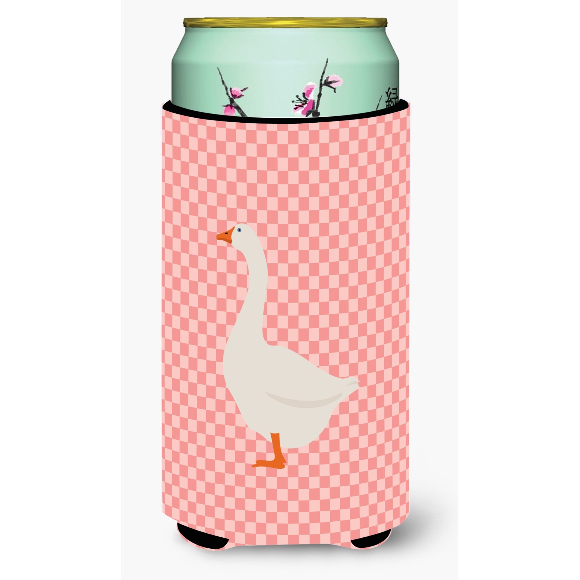Caroline'S Treasures Embden Goose Pink Check Decorative Can Hugger, Tall Boy, Multicolor