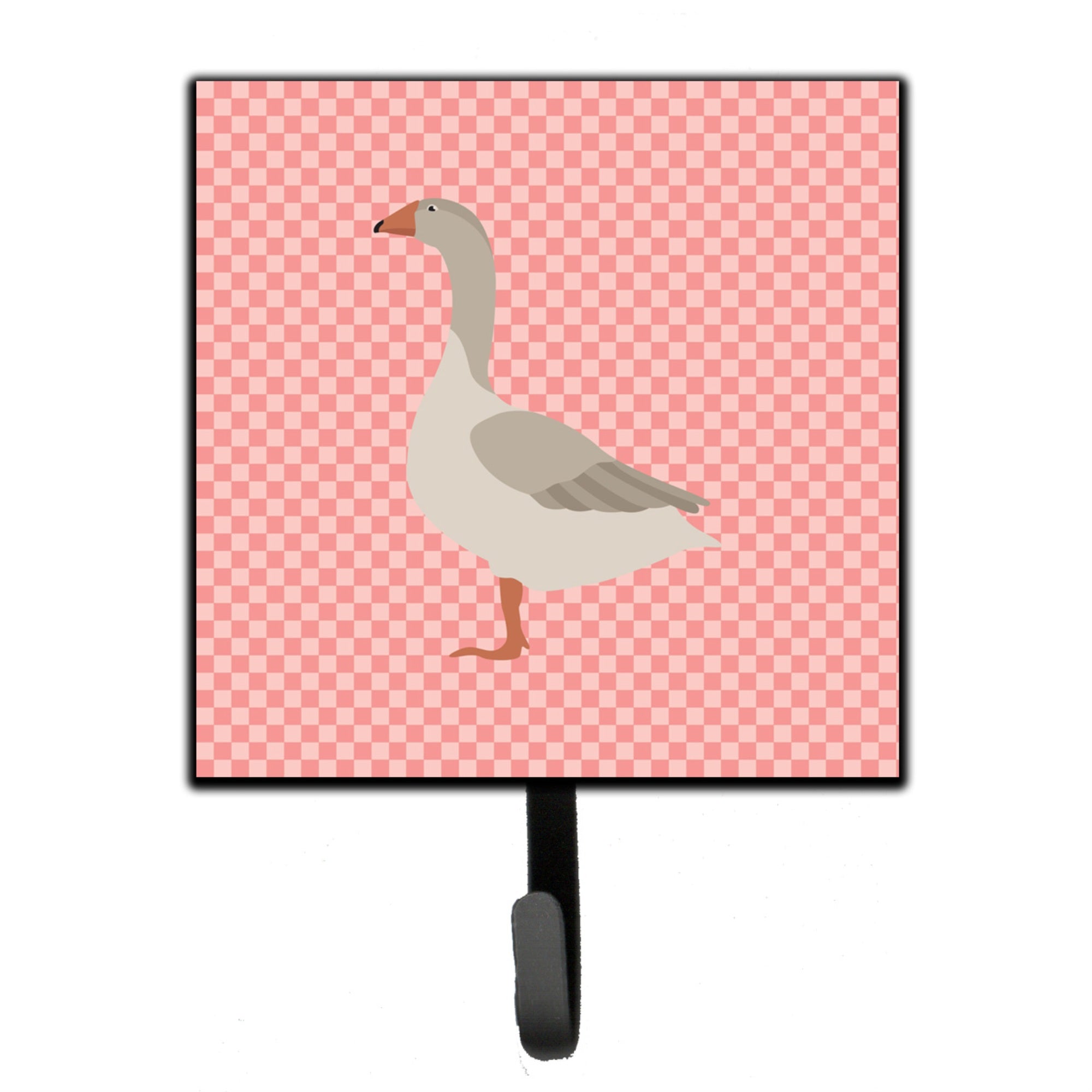 Caroline'S Treasures Steinbacher Goose Pink Check Wall Hook, Small, Multicolor