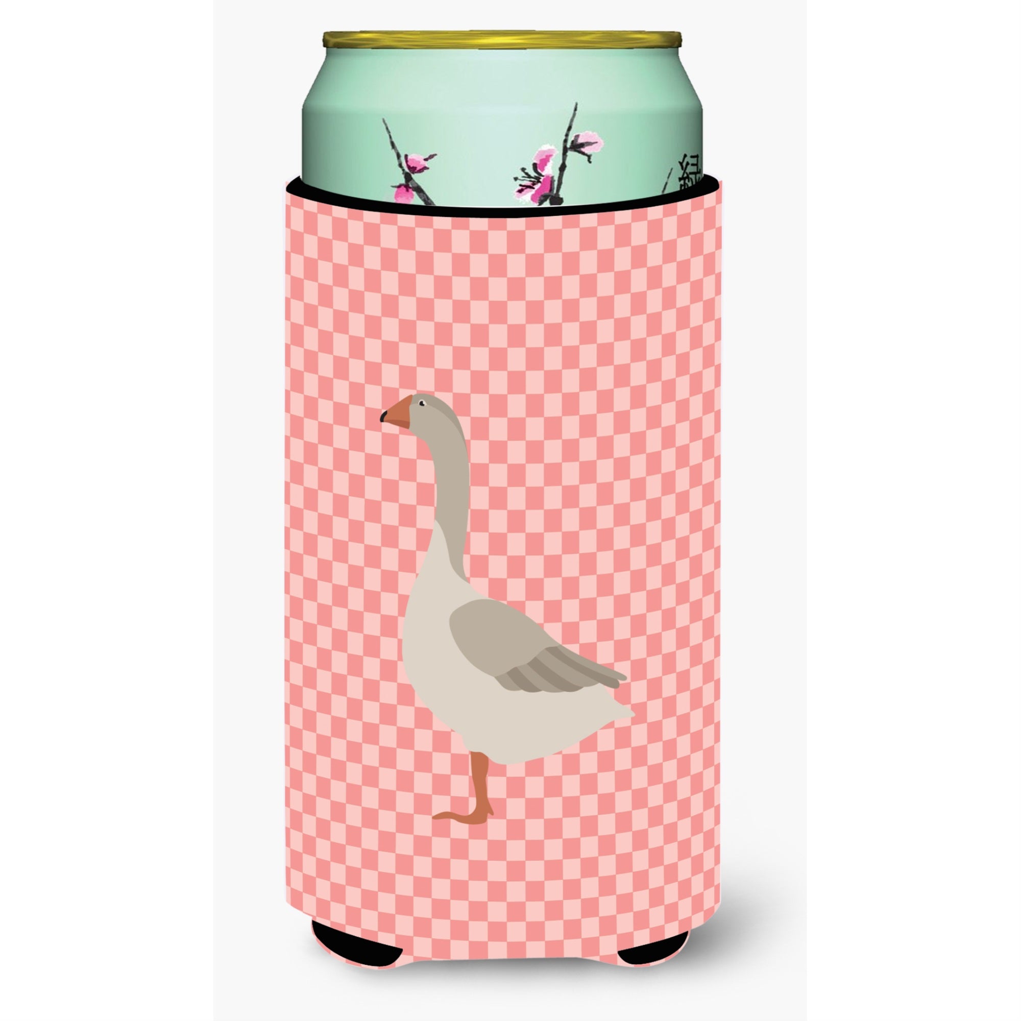 Caroline'S Treasures Steinbacher Goose Pink Check Decorative Can Hugger, Tall Boy, Multicolor