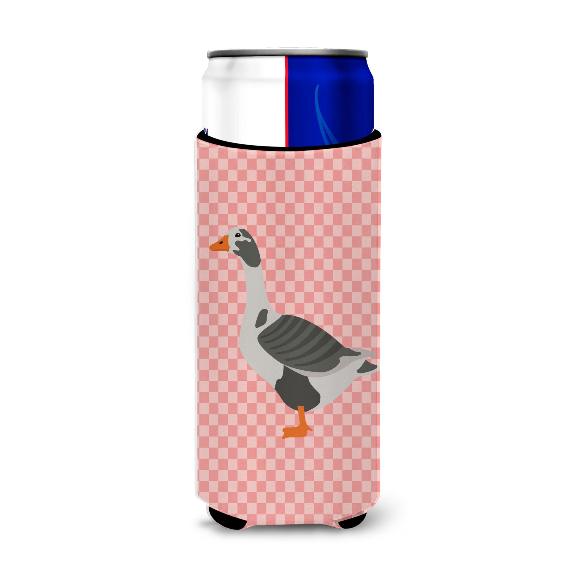 Caroline'S Treasures West Of England Goose Pink Check Decorative Can Hugger, Slim, Multicolor