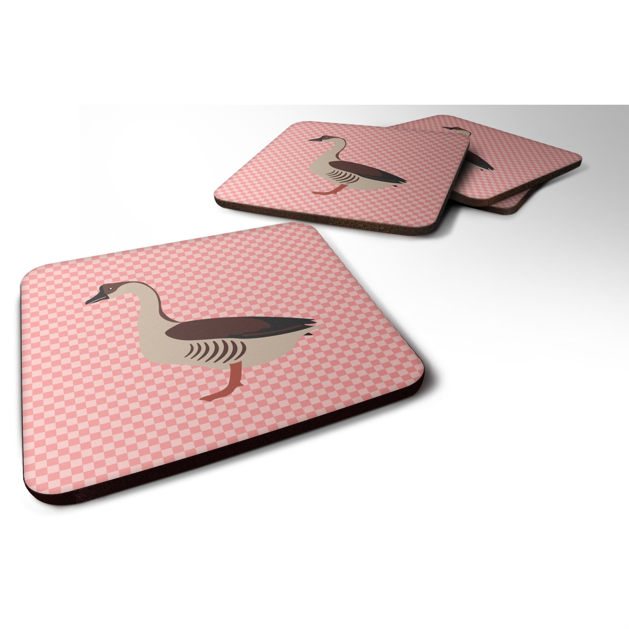 Caroline'S Treasures Chinese Goose Pink Check Decorative Coasters, 3.5, Multicolor