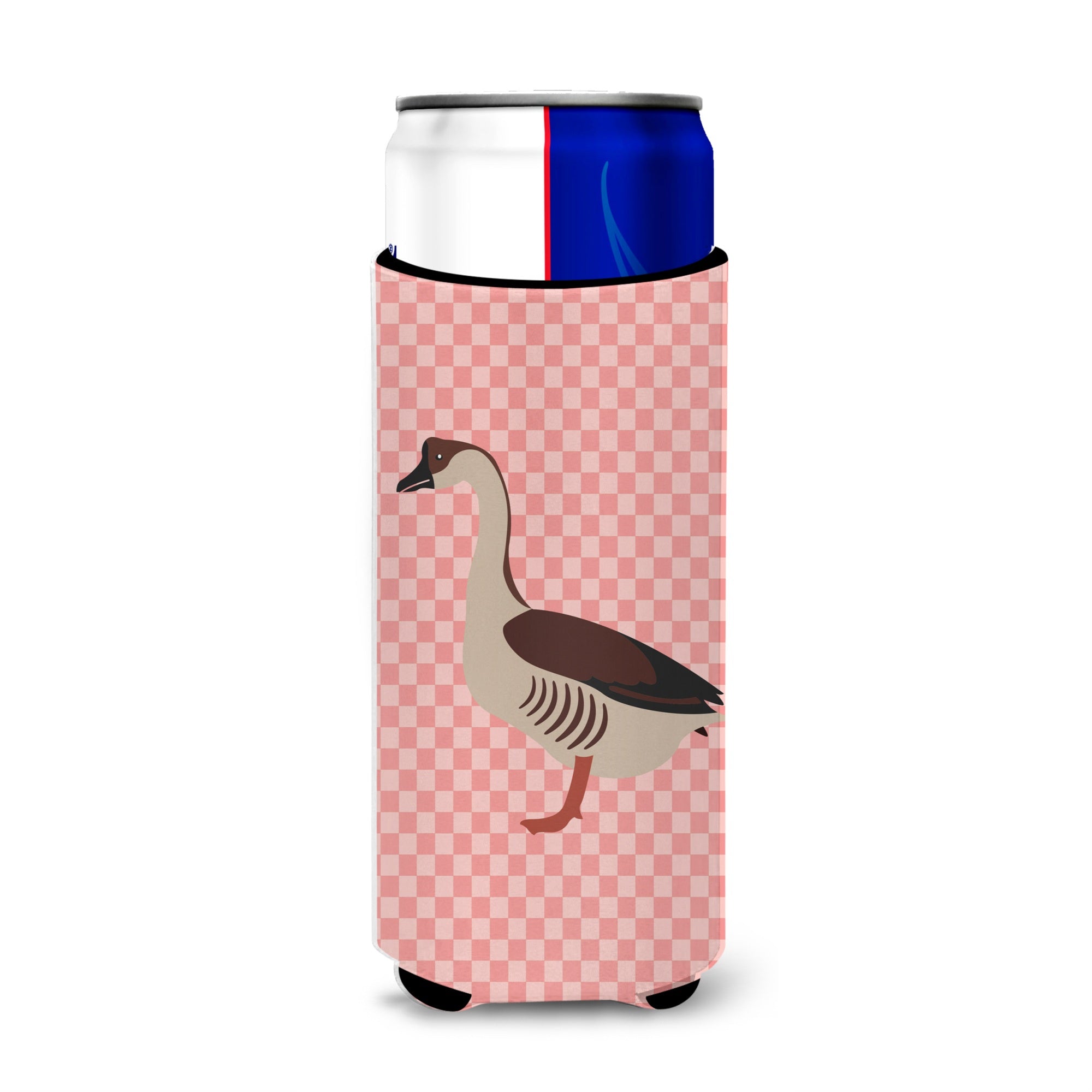 Caroline'S Treasures Chinese Goose Pink Check Decorative Can Hugger, Slim, Multicolor