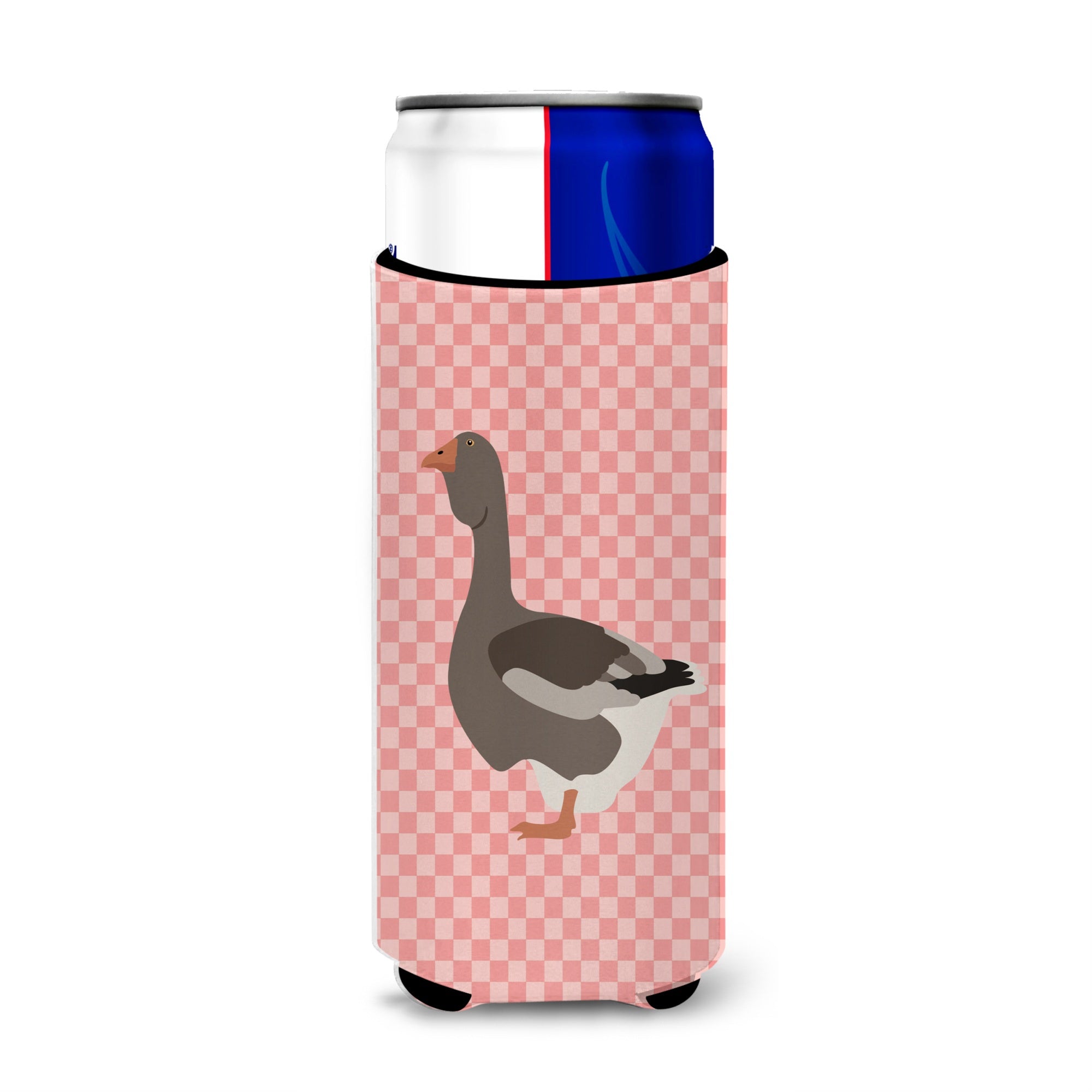 Caroline'S Treasures Toulouse Goose Pink Check Decorative Can Hugger, Slim, Multicolor