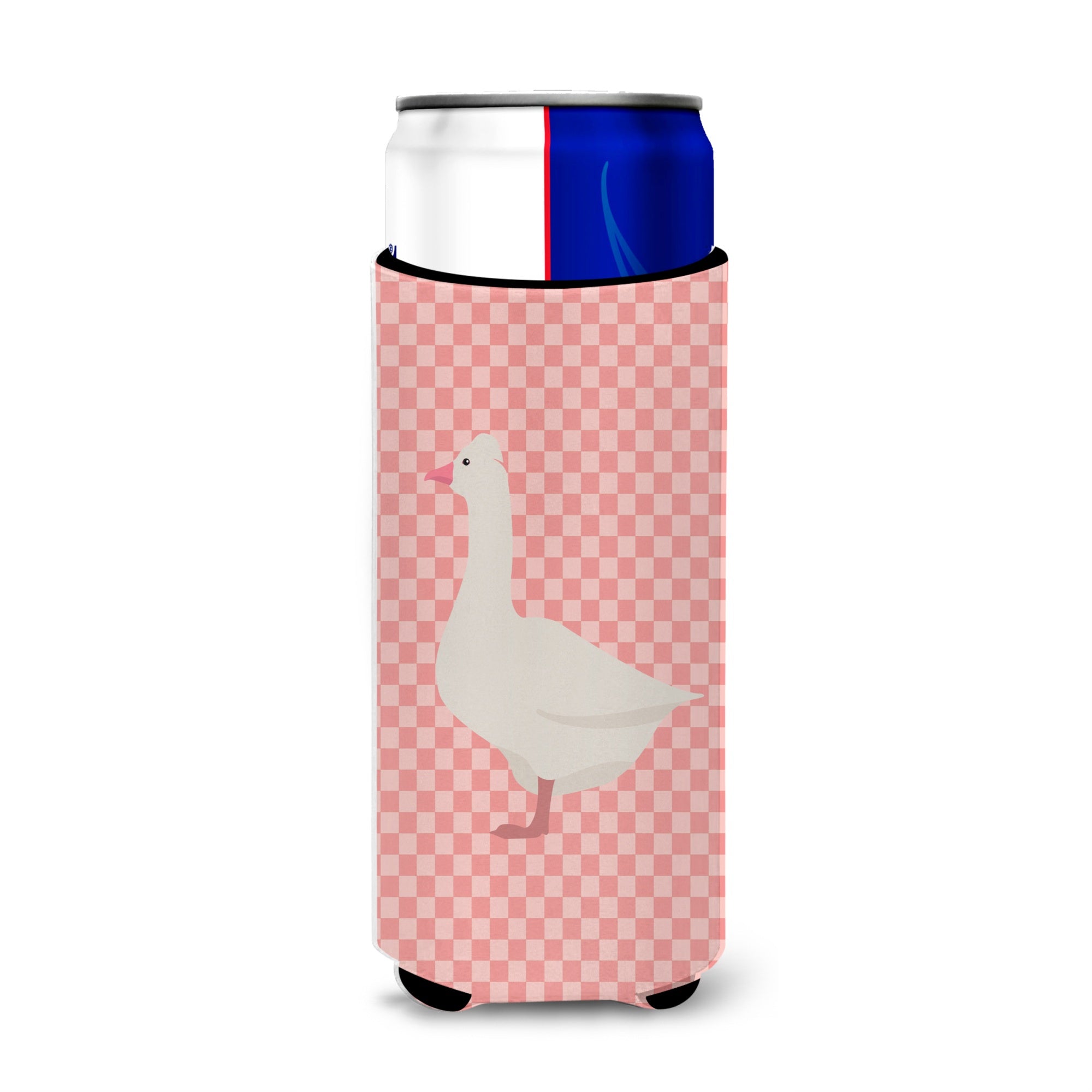 Caroline'S Treasures Roman Goose Pink Check Decorative Can Hugger, Slim, Multicolor