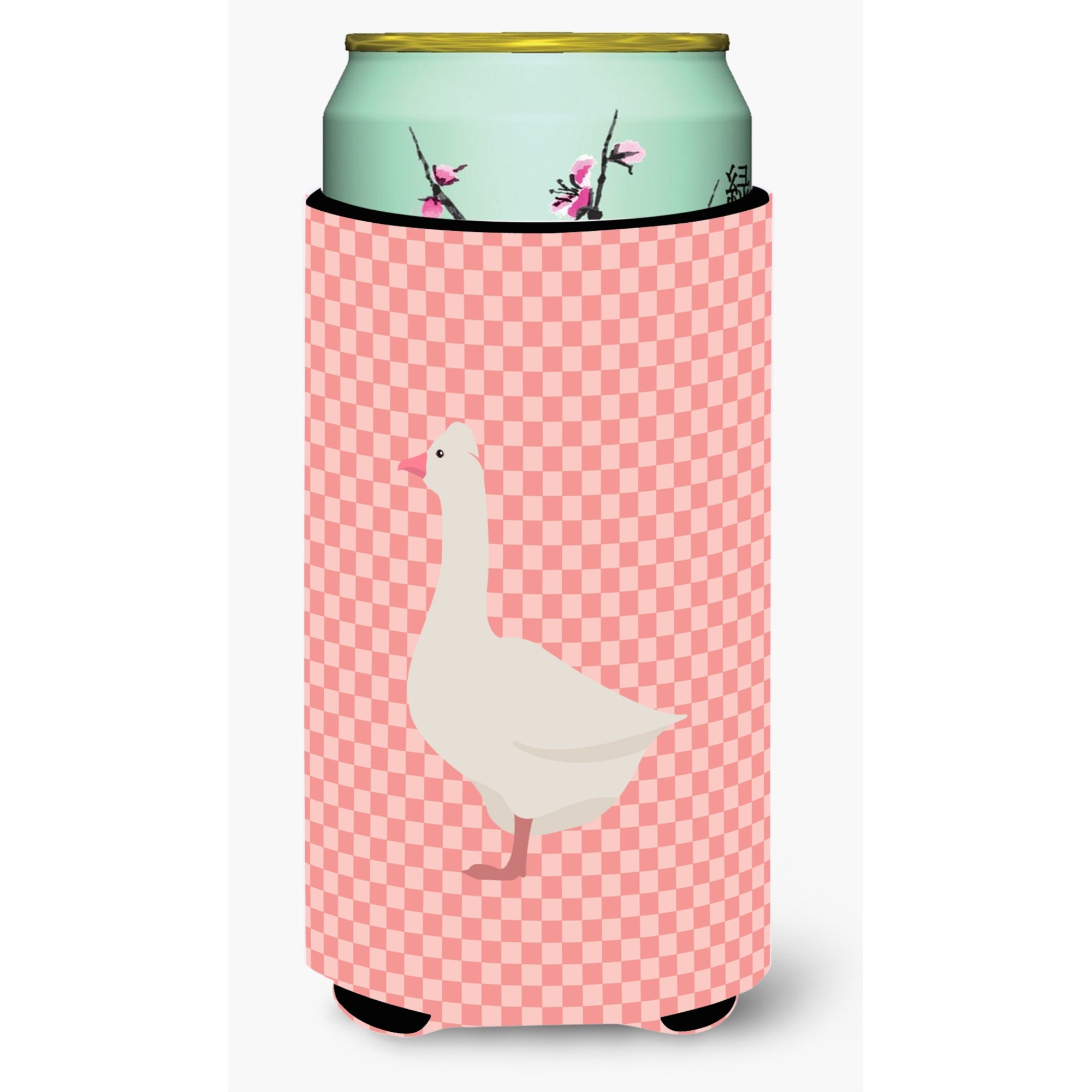 Caroline'S Treasures Roman Goose Pink Check Decorative Can Hugger, Tall Boy, Multicolor