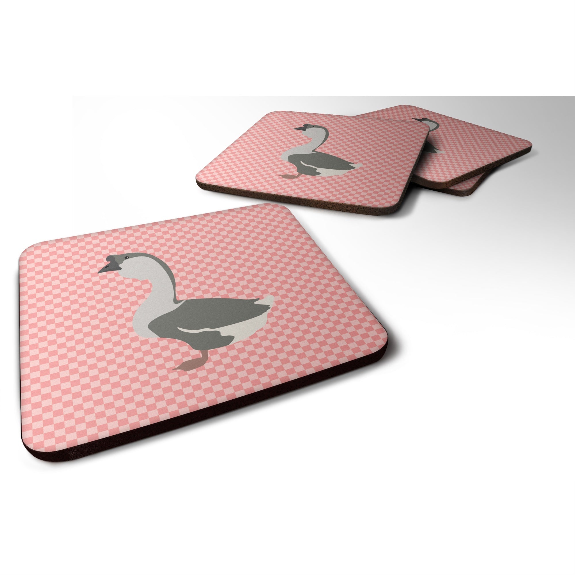 Caroline'S Treasures African Goose Pink Check Decorative Coasters, 3.5, Multicolor