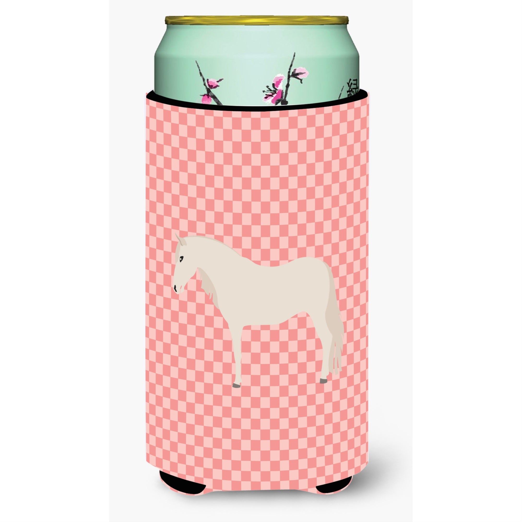 Caroline'S Treasures Paso Fino Horse Pink Check Decorative Can Hugger, Tall Boy, Multicolor