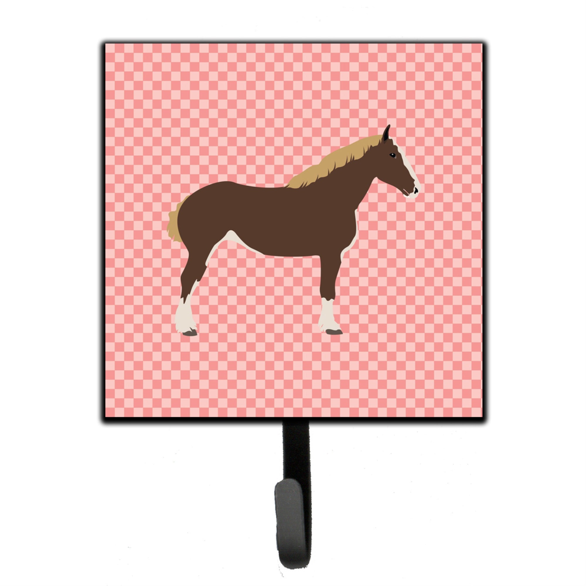Caroline'S Treasures Percheron Horse Pink Check Wall Hook, Small, Multicolor