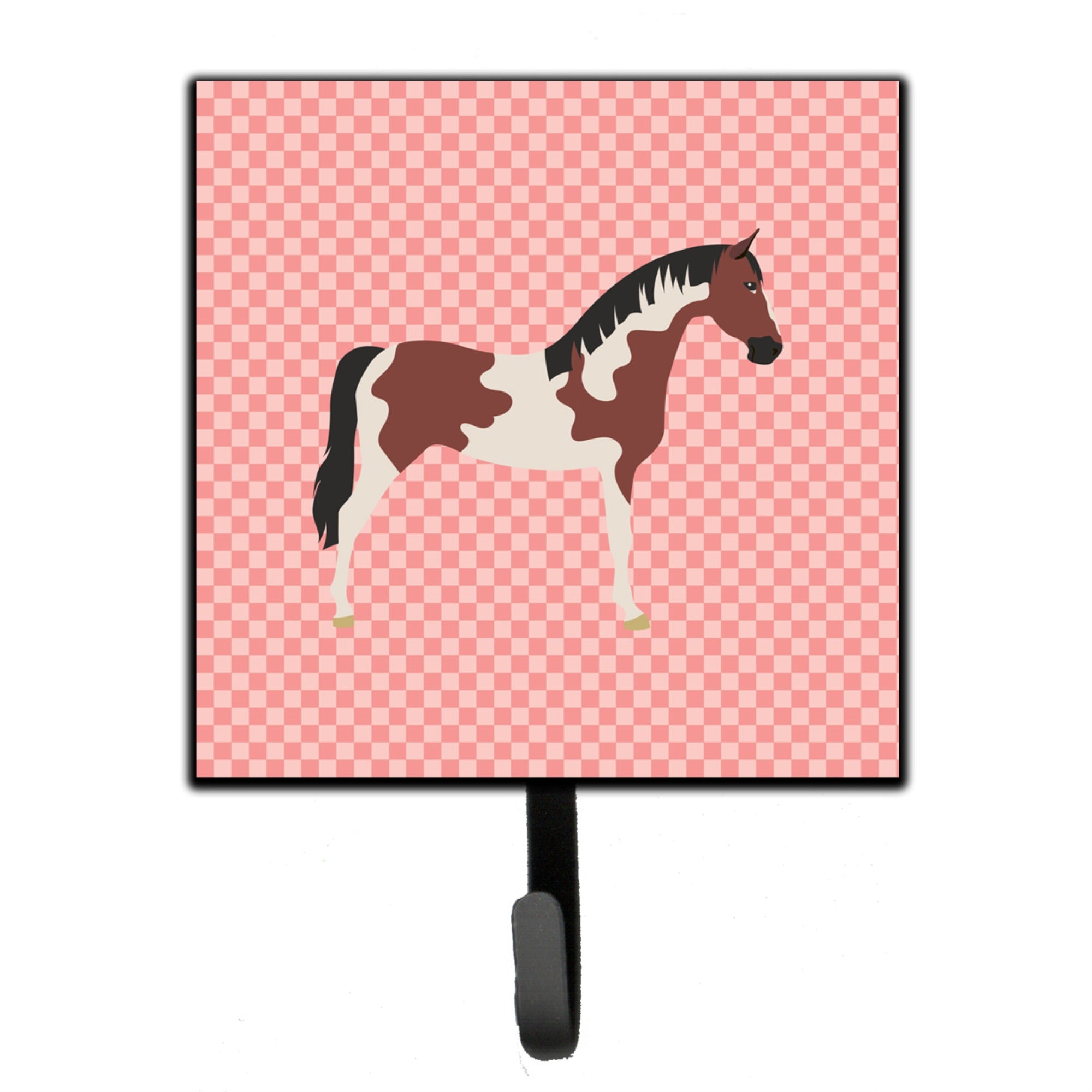 Caroline'S Treasures Pinto Horse Pink Check Wall Hook, Small, Multicolor