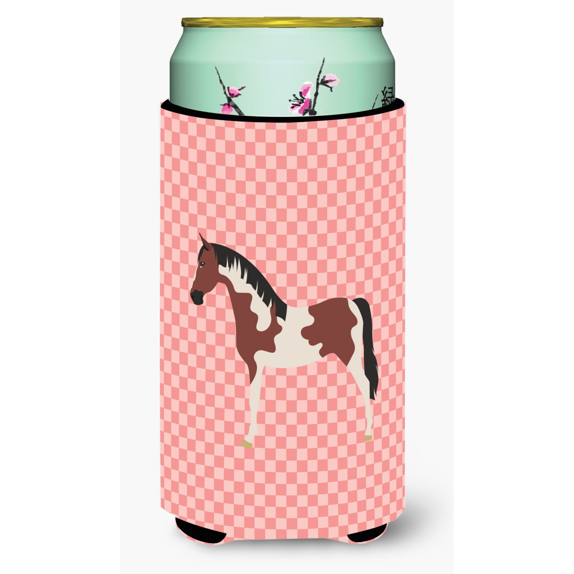 Caroline'S Treasures Pinto Horse Pink Check Decorative Can Hugger, Tall Boy, Multicolor