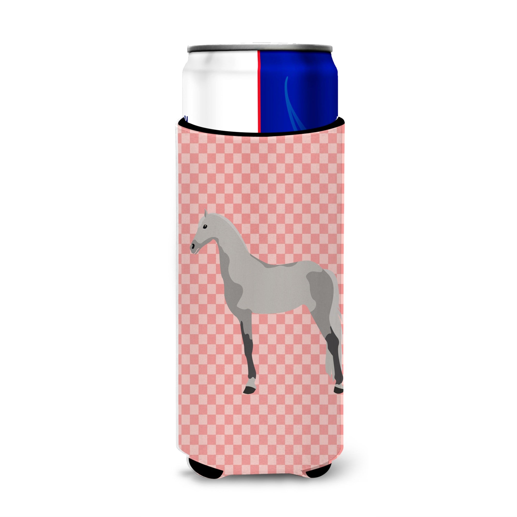 Caroline'S Treasures Orlov Trotter Horse Pink Check Decorative Can Hugger, Slim, Multicolor