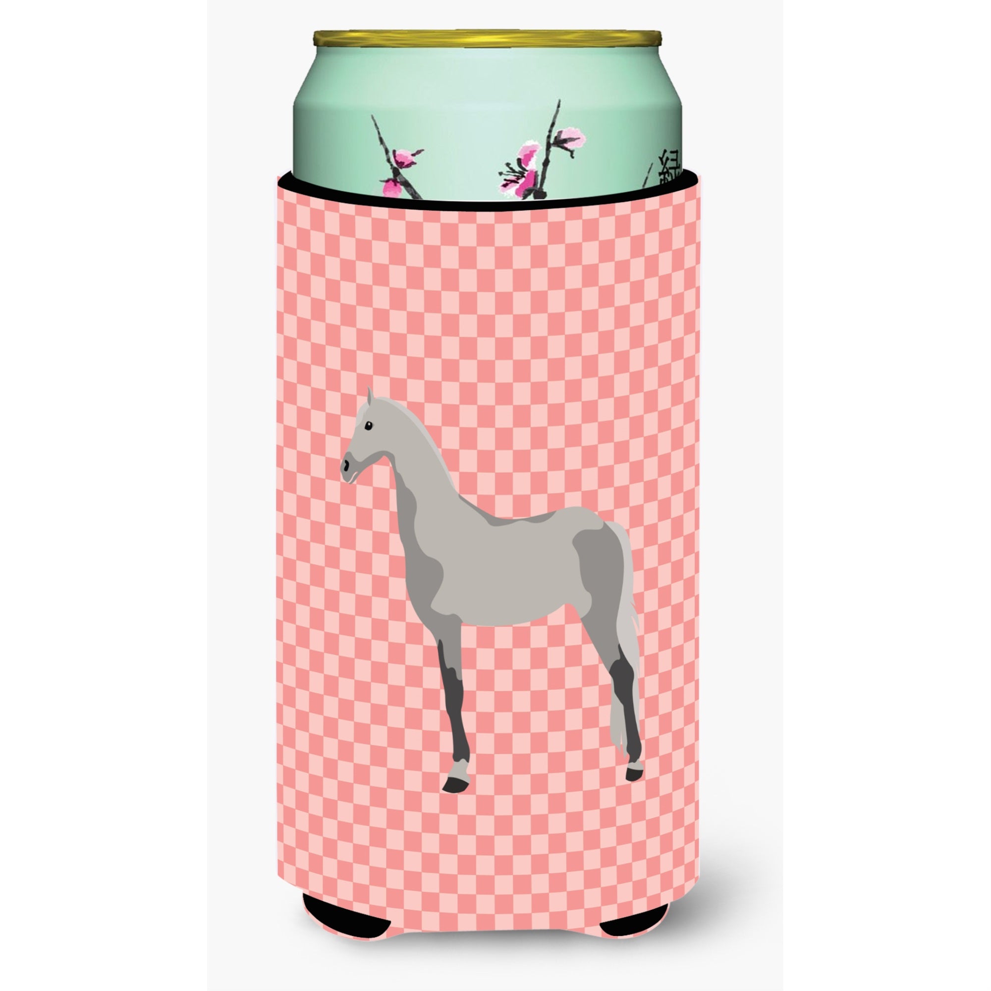 Caroline'S Treasures Orlov Trotter Horse Pink Check Decorative Can Hugger, Tall Boy, Multicolor