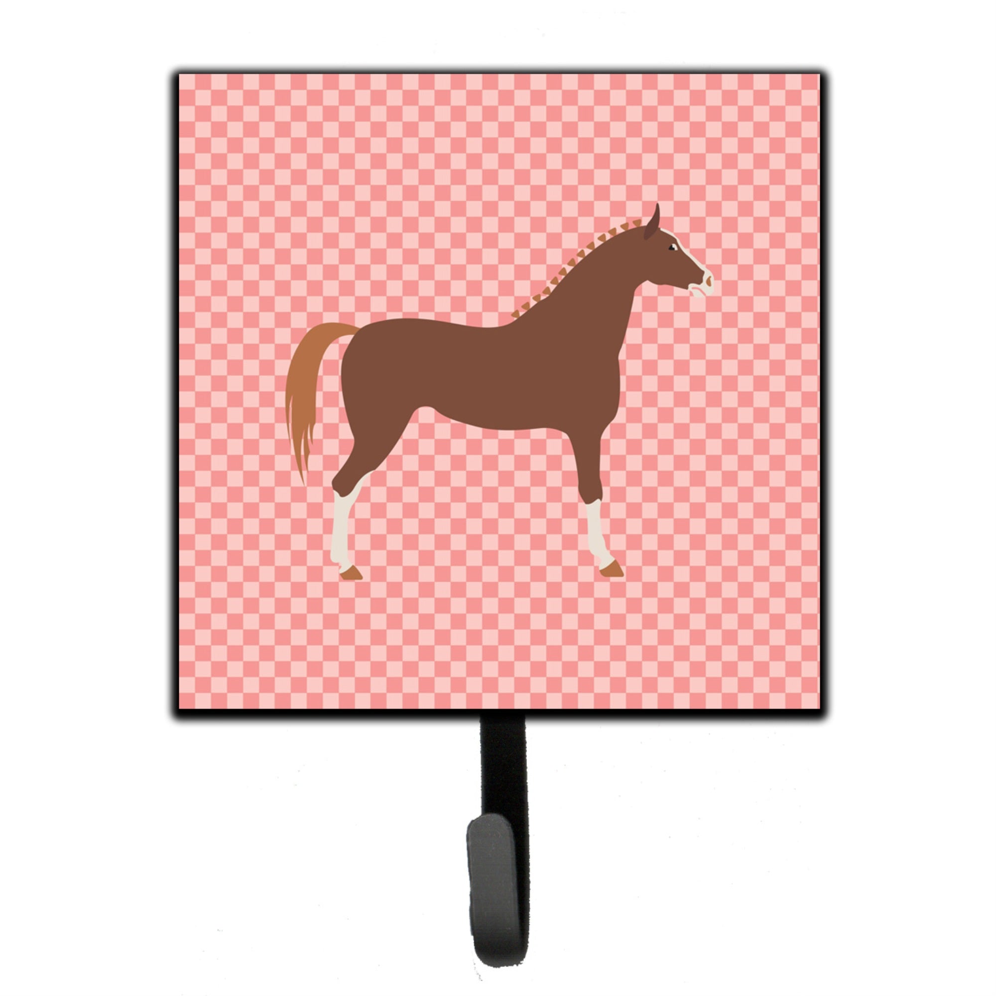 Caroline'S Treasures Hannoverian Horse Pink Check Wall Hook, Small, Multicolor