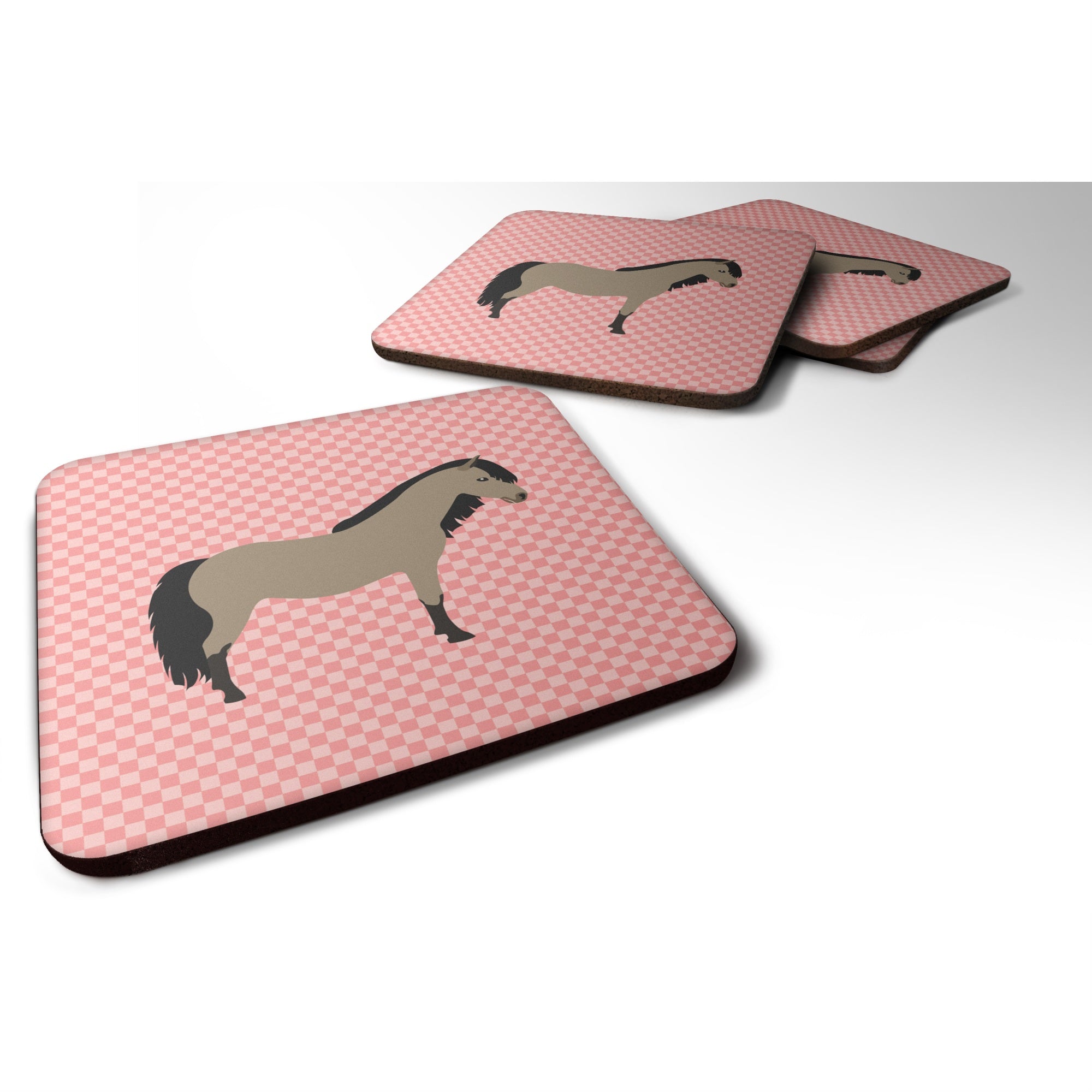 Caroline'S Treasures Welsh Pony Horse Pink Check Decorative Coasters, 3.5, Multicolor