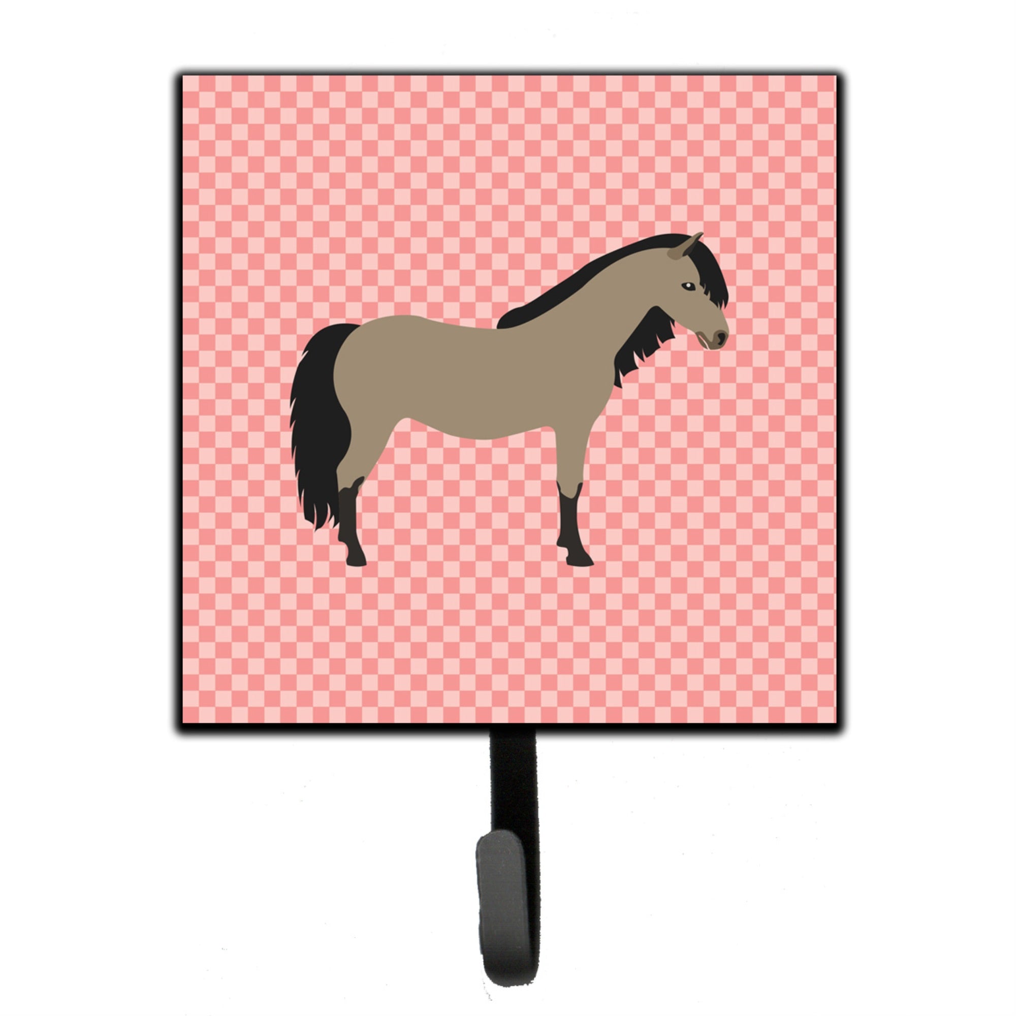 Caroline'S Treasures Welsh Pony Horse Pink Check Wall Hook, Small, Multicolor
