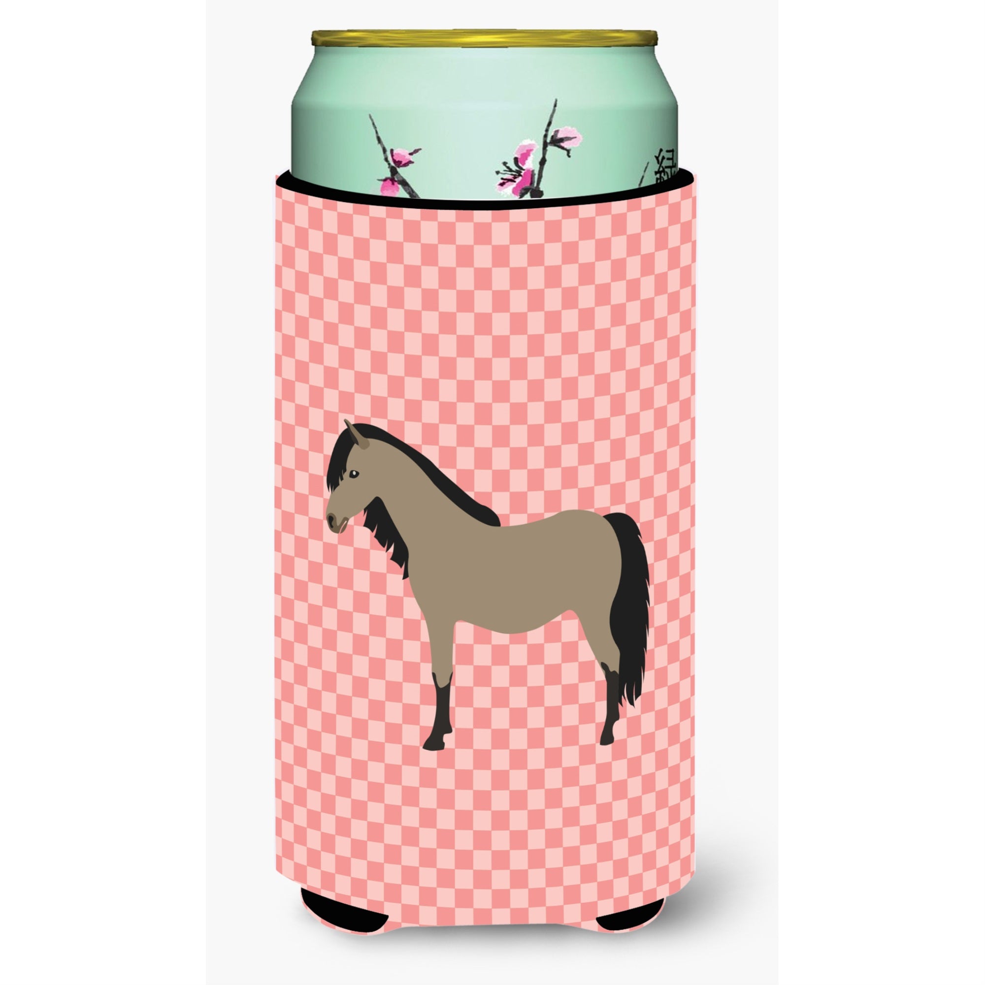 Caroline'S Treasures Welsh Pony Horse Pink Check Decorative Can Hugger, Tall Boy, Multicolor