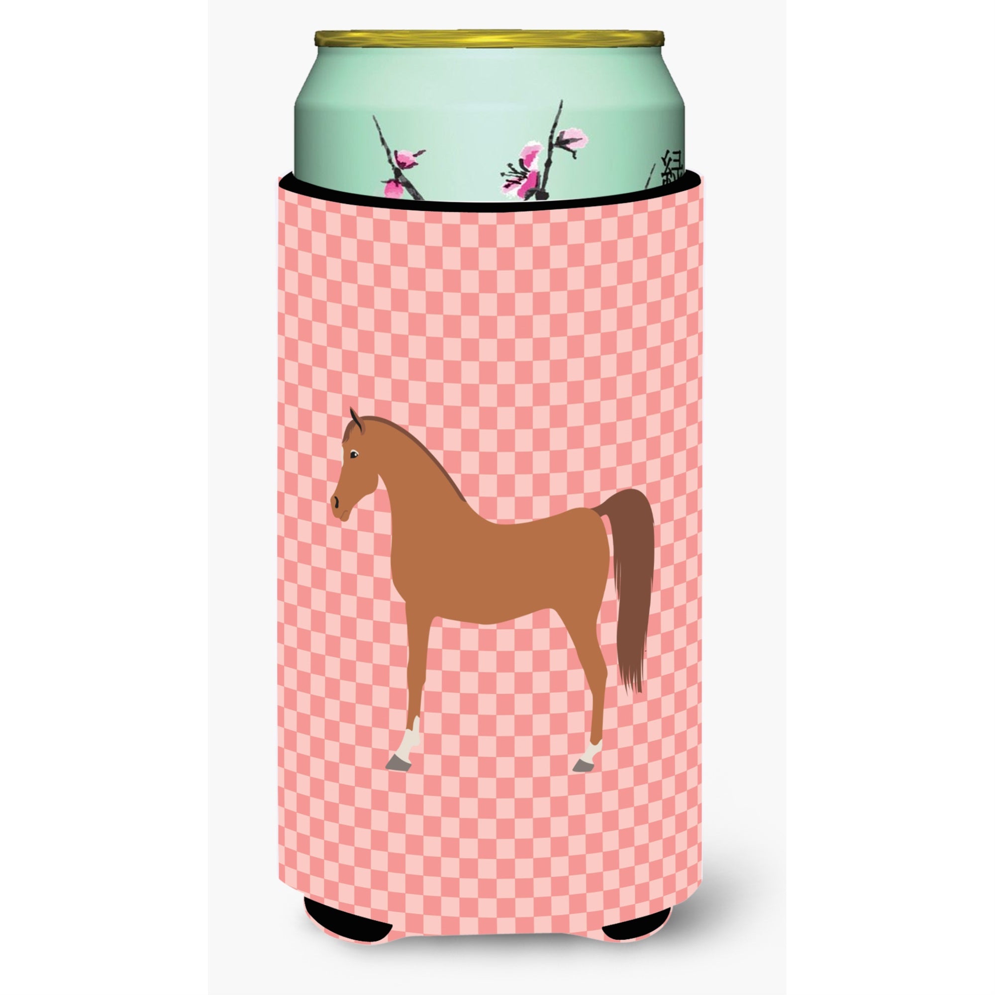 Caroline'S Treasures Arabian Horse Pink Check Decorative Can Hugger, Tall Boy, Multicolor