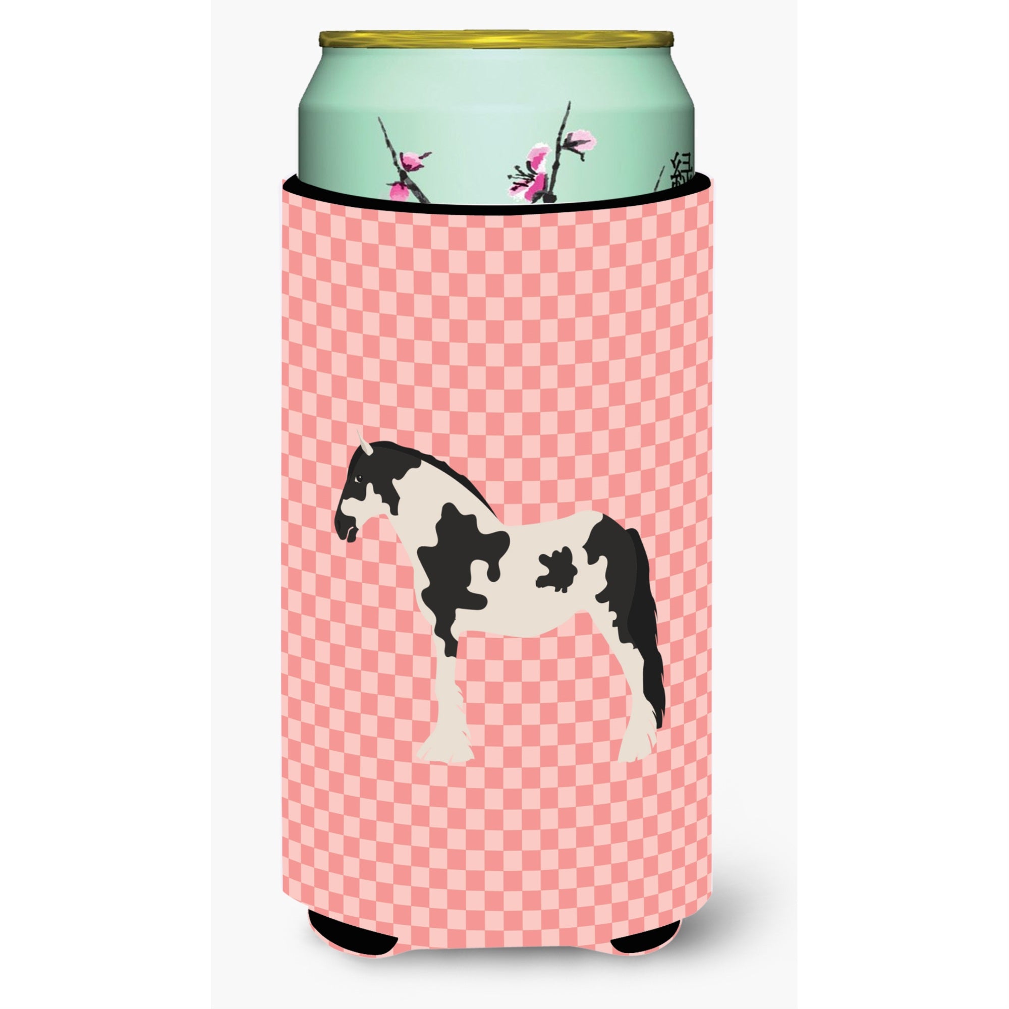 Caroline'S Treasures Cyldesdale Horse Pink Check Decorative Can Hugger, Tall Boy, Multicolor