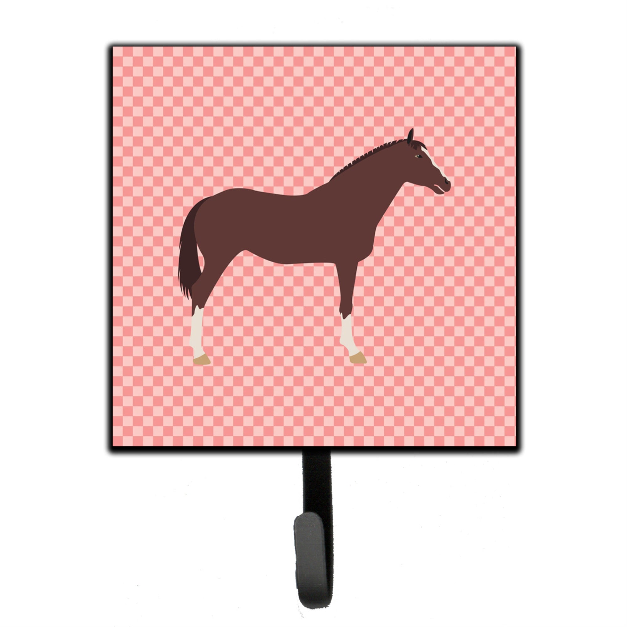 Caroline'S Treasures English Thoroughbred Horse Pink Check Wall Hook, Small, Multicolor