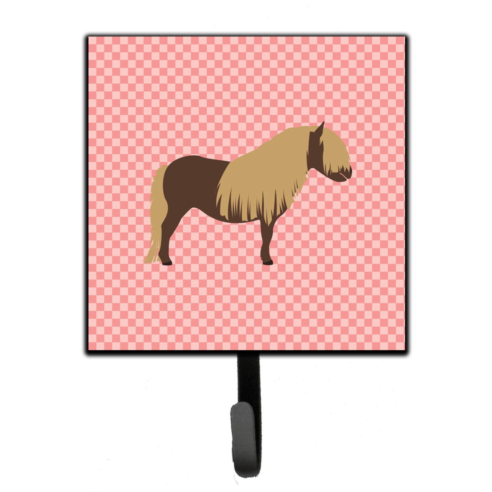 Caroline'S Treasures Shetland Pony Horse Pink Check Wall Hook, Small, Multicolor