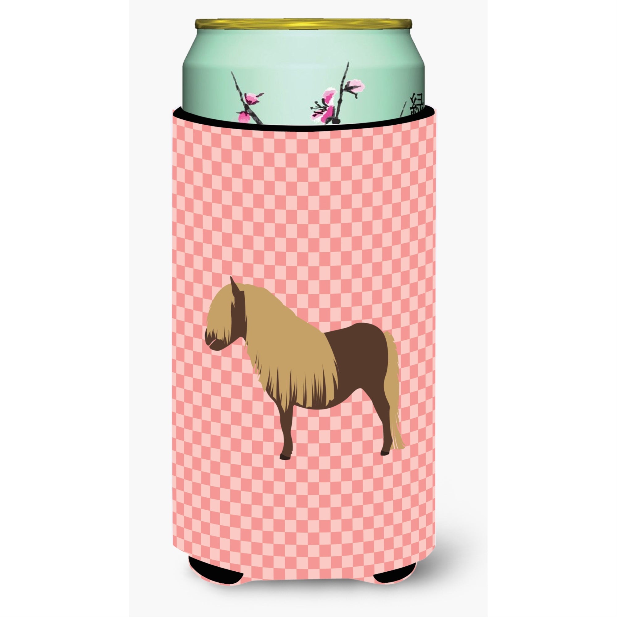 Caroline'S Treasures Shetland Pony Horse Pink Check Decorative Can Hugger, Tall Boy, Multicolor