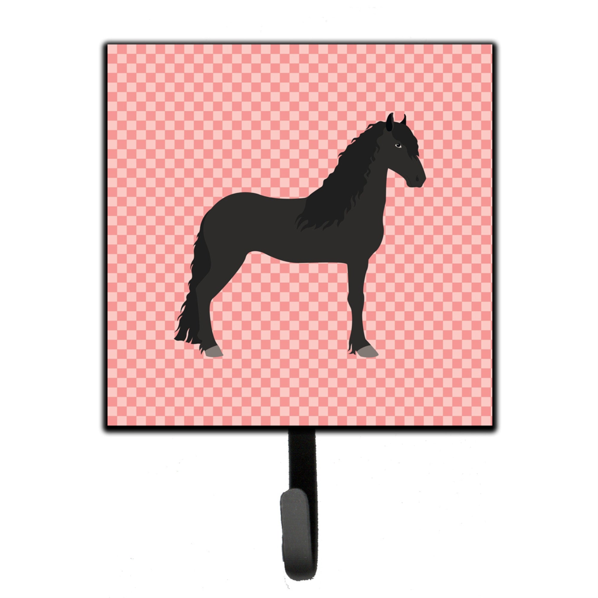 Caroline'S Treasures Friesian Horse Pink Check Wall Hook, Small, Multicolor