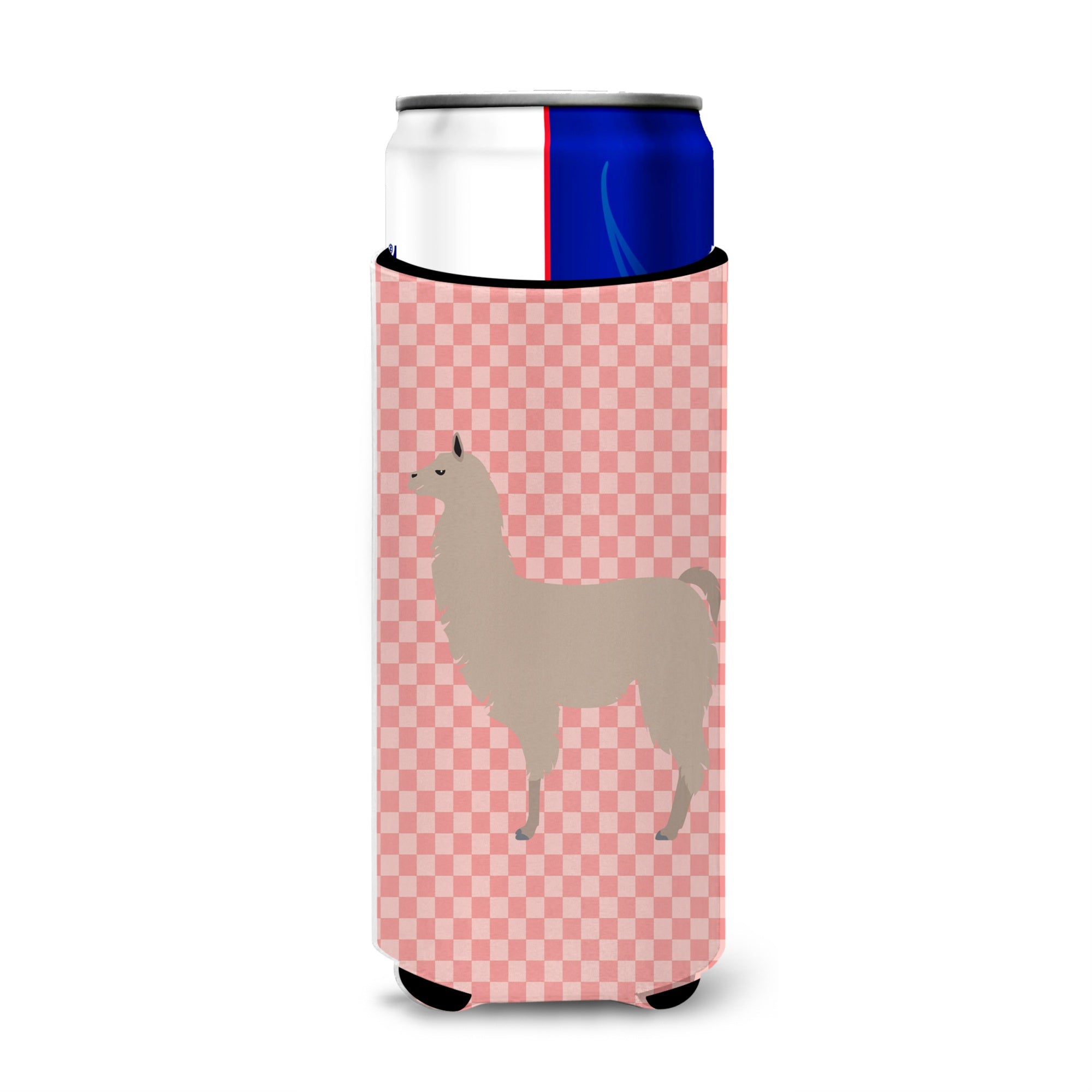 Caroline'S Treasures Llama Pink Check Decorative Can Hugger, Slim, Multicolor