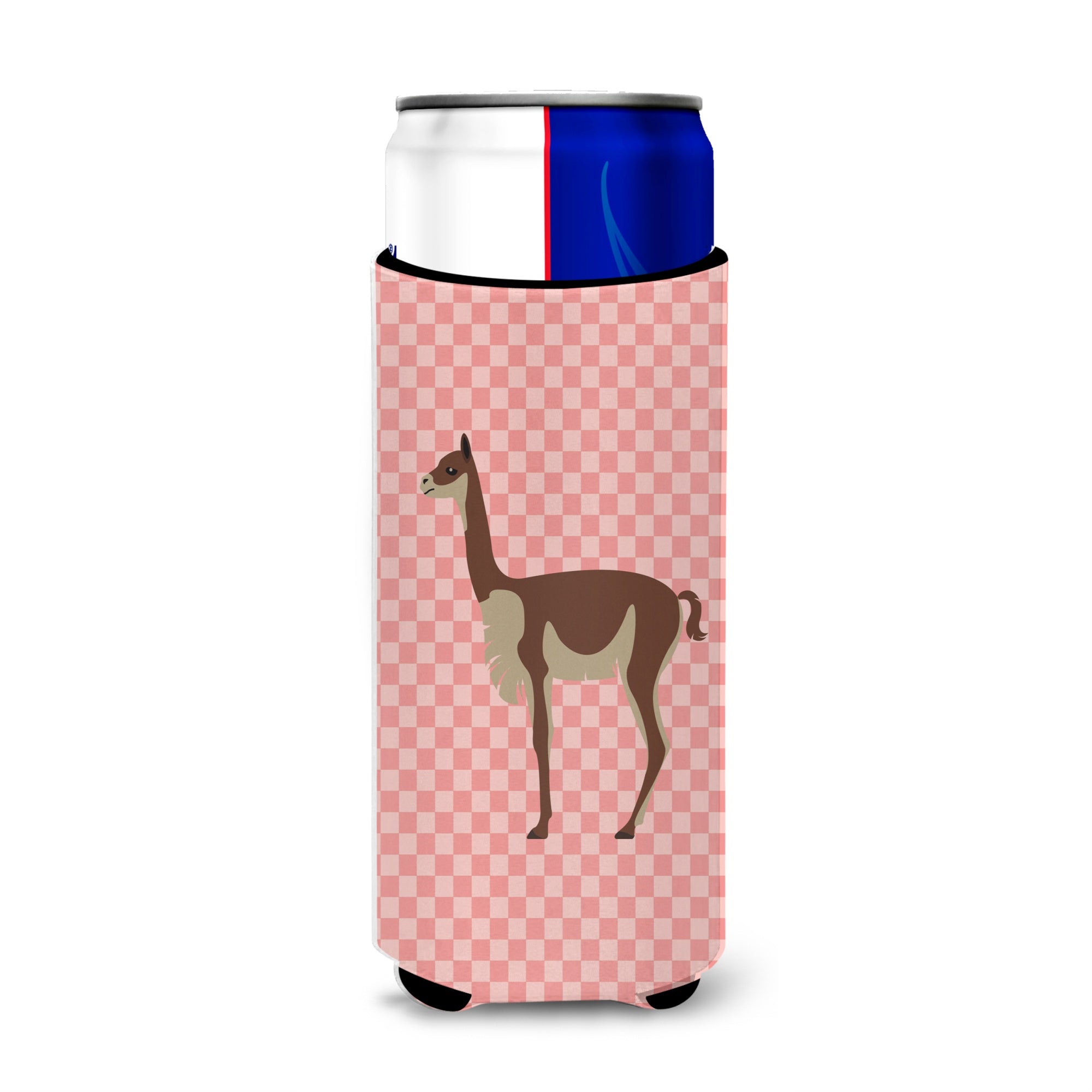 Caroline'S Treasures Vicugna Or Vicuna Pink Check Decorative Can Hugger, Slim, Multicolor