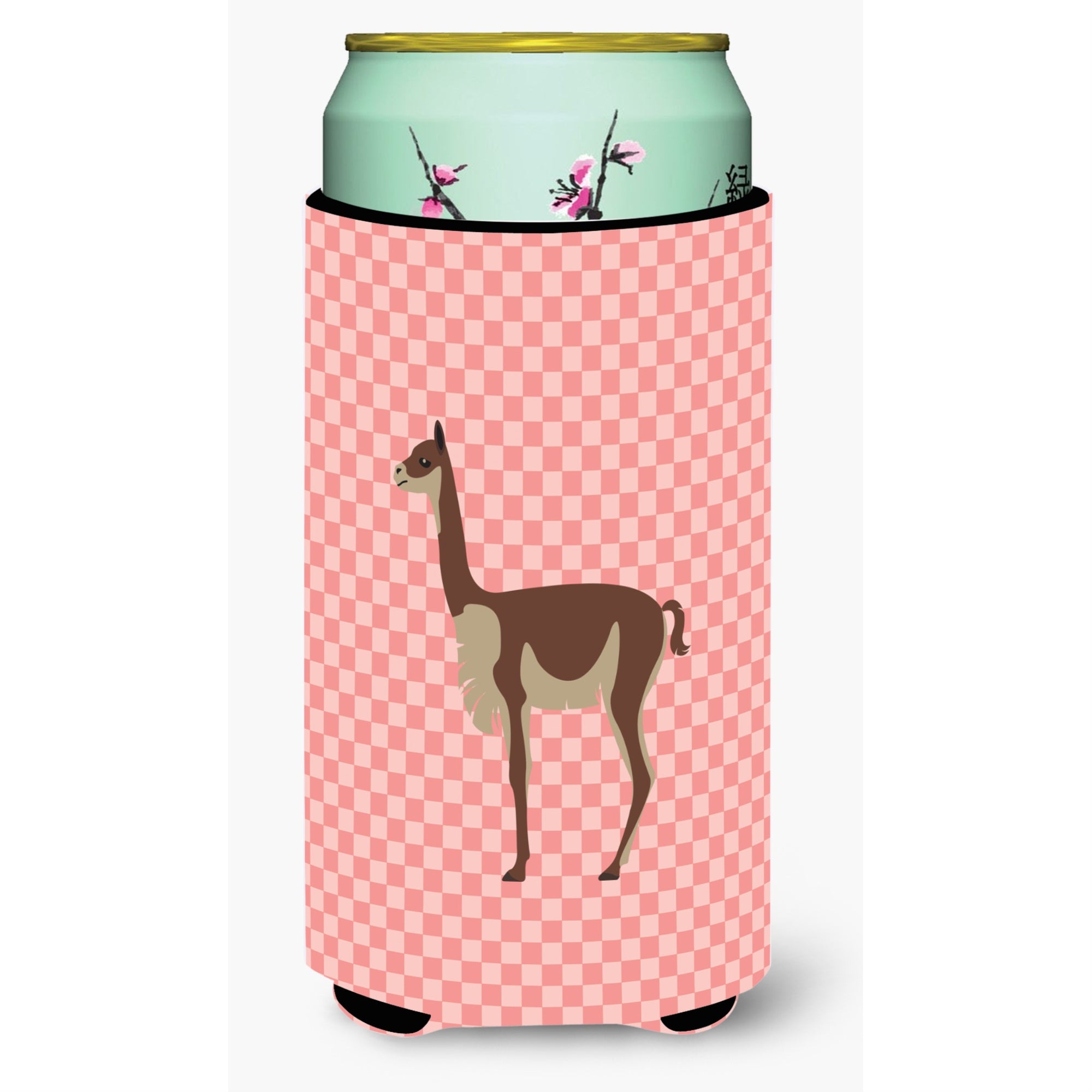 Caroline'S Treasures Vicugna Or Vicuna Pink Check Decorative Can Hugger, Tall Boy, Multicolor