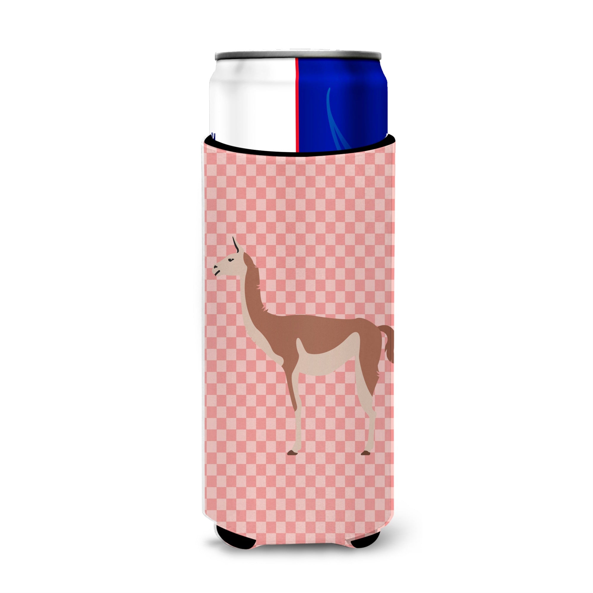 Caroline'S Treasures Guanaco Pink Check Decorative Can Hugger, Slim, Multicolor