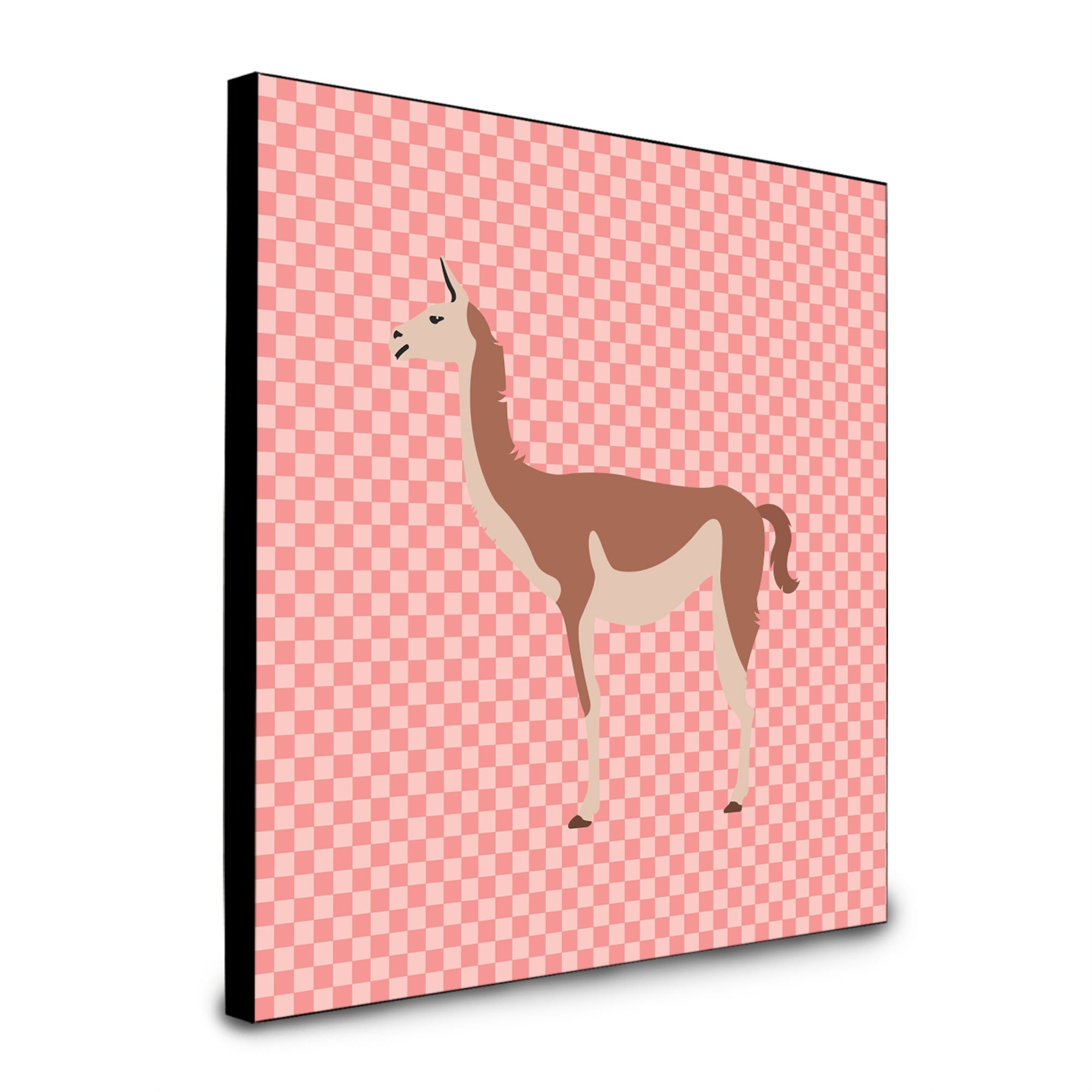 Caroline'S Treasures Guanaco Pink Check Artwork Panel Wall-Decor, Multicolor