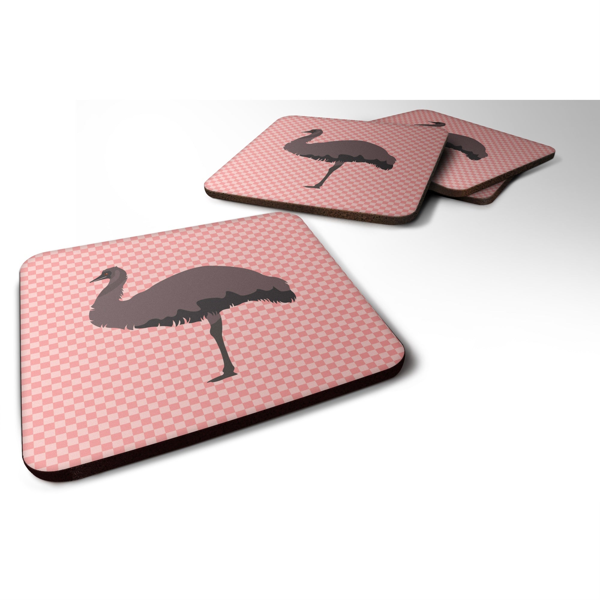 Caroline'S Treasures Emu Pink Check Decorative Coasters, 3.5, Multicolor