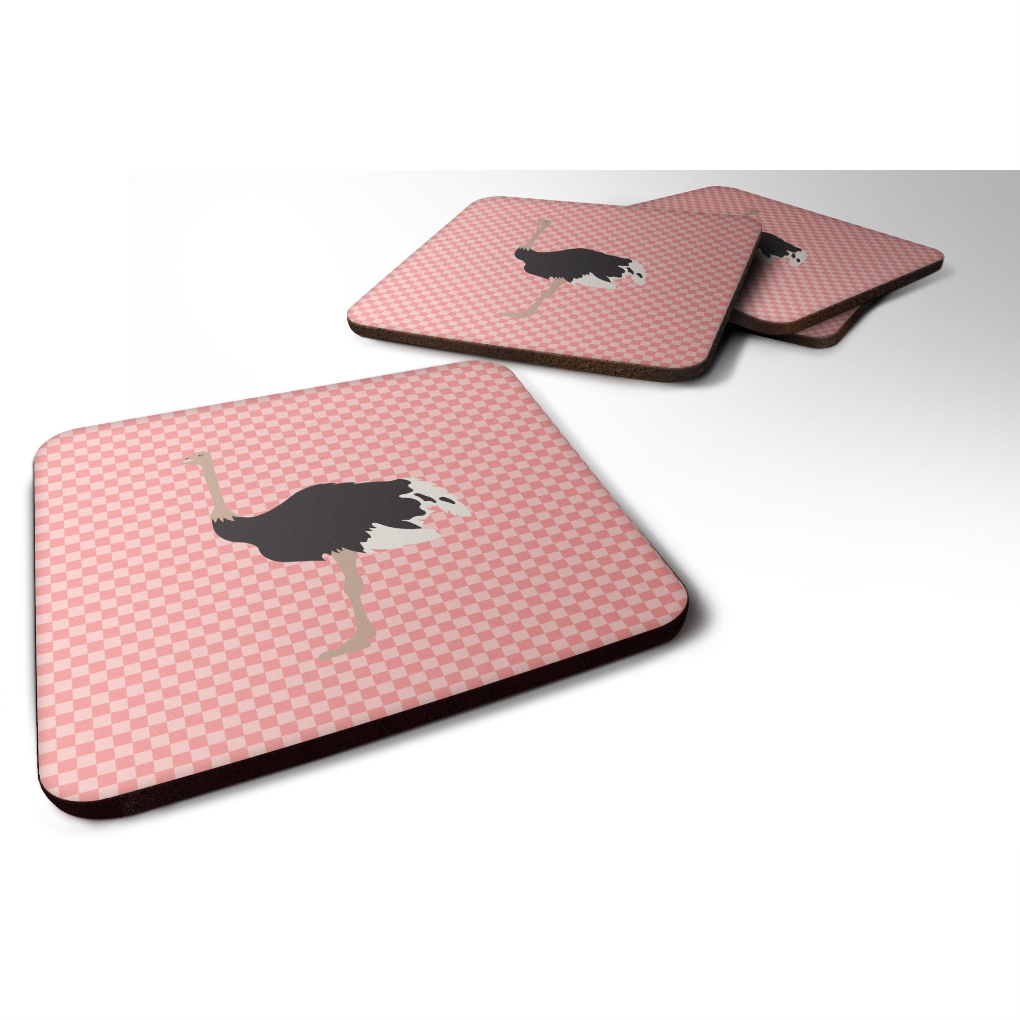 Caroline'S Treasures Common Ostrich Pink Check Decorative Coasters, 3.5, Multicolor