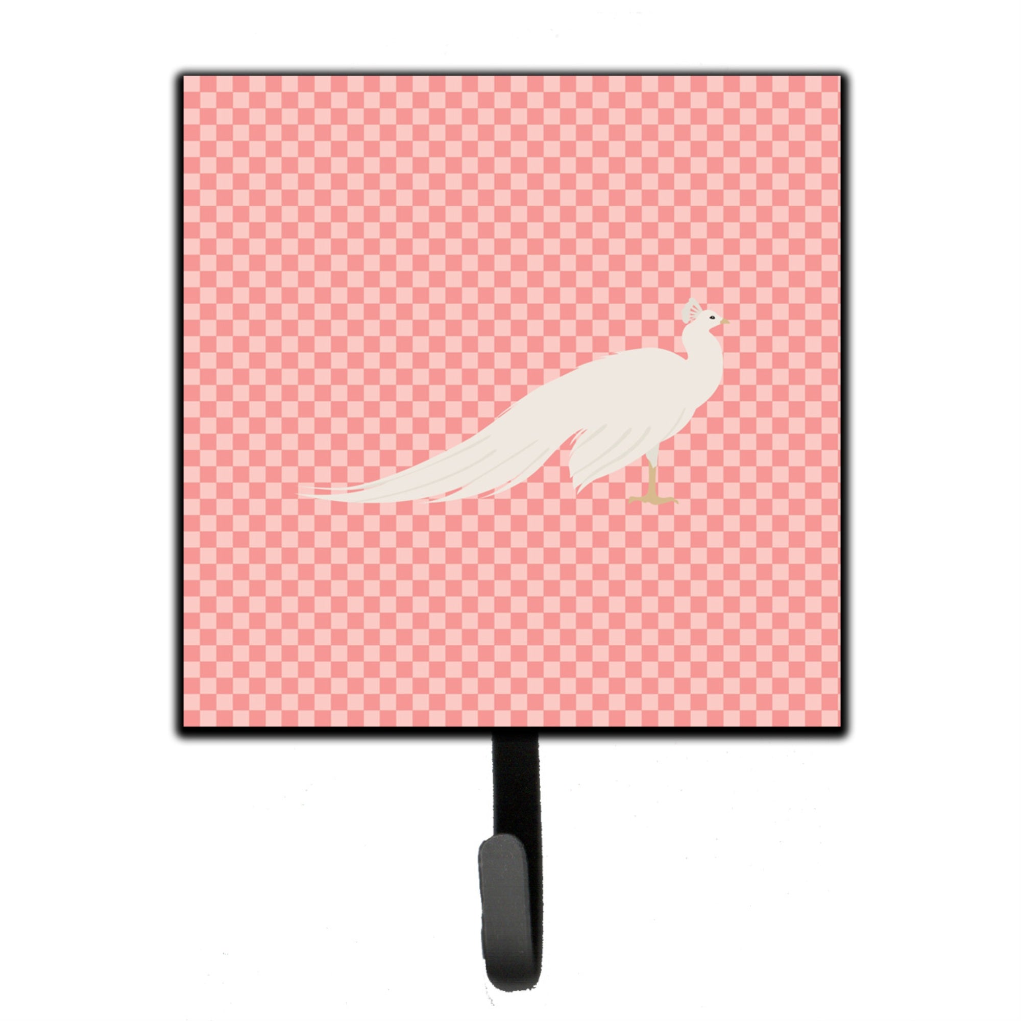 Caroline'S Treasures White Peacock Peafowl Pink Check Wall Hook, Small, Multicolor