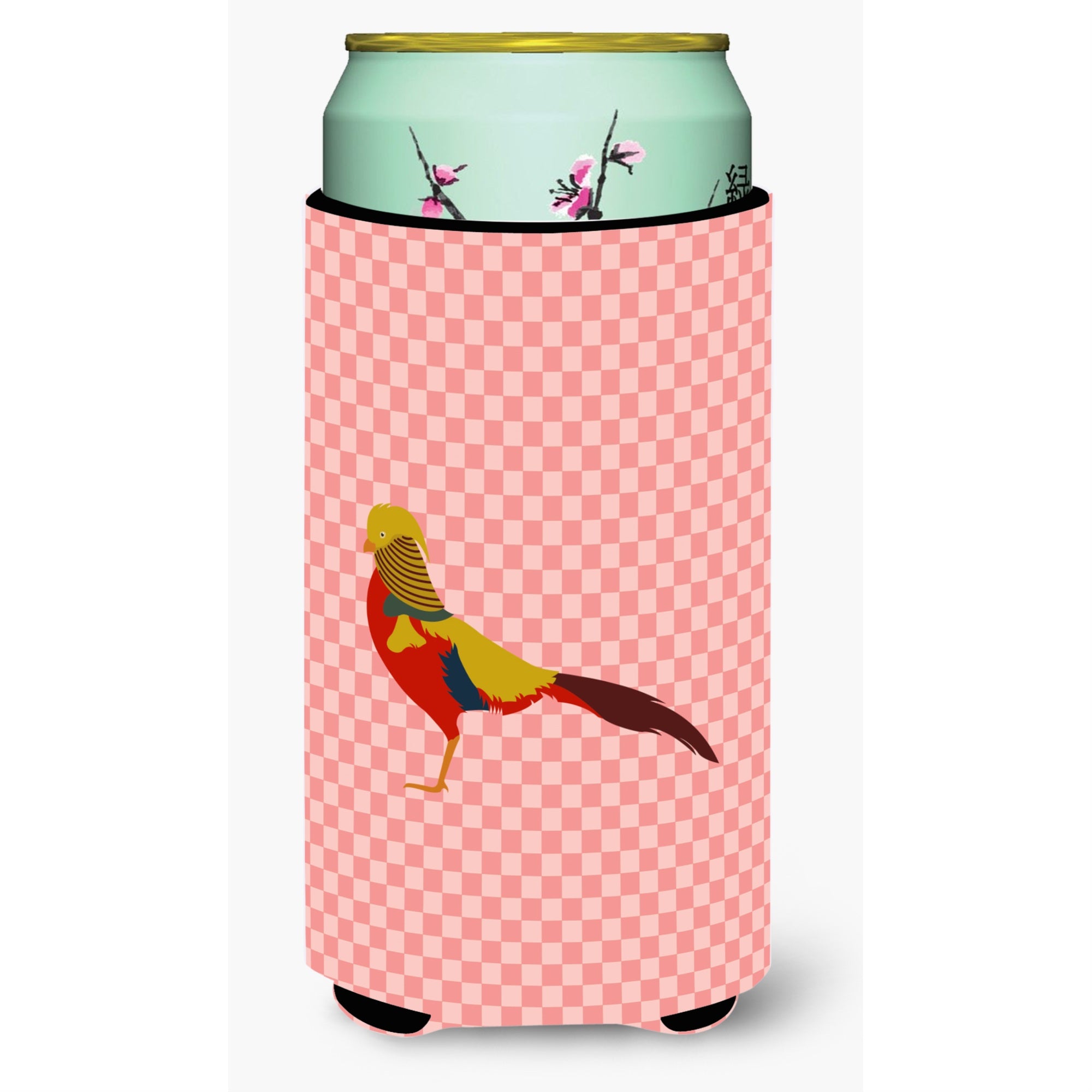 Caroline'S Treasures Golden Or Chinese Pheasant Pink Check Decorative Can Hugger, Tall Boy, Multicolor