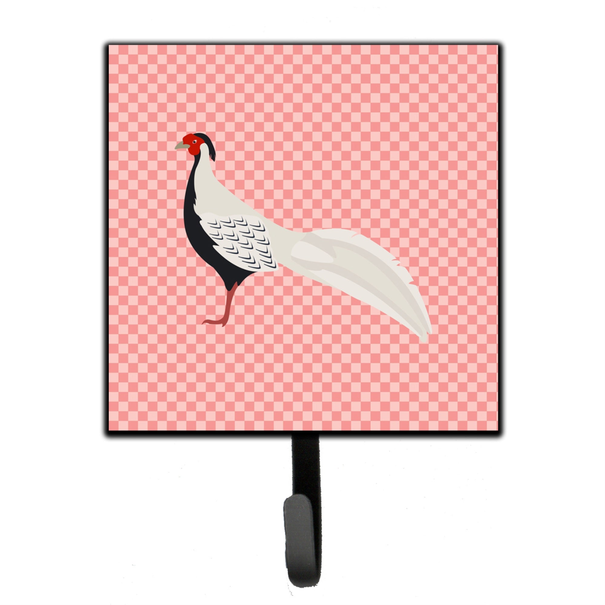 Caroline'S Treasures Silver Pheasant Pink Check Wall Hook, Small, Multicolor