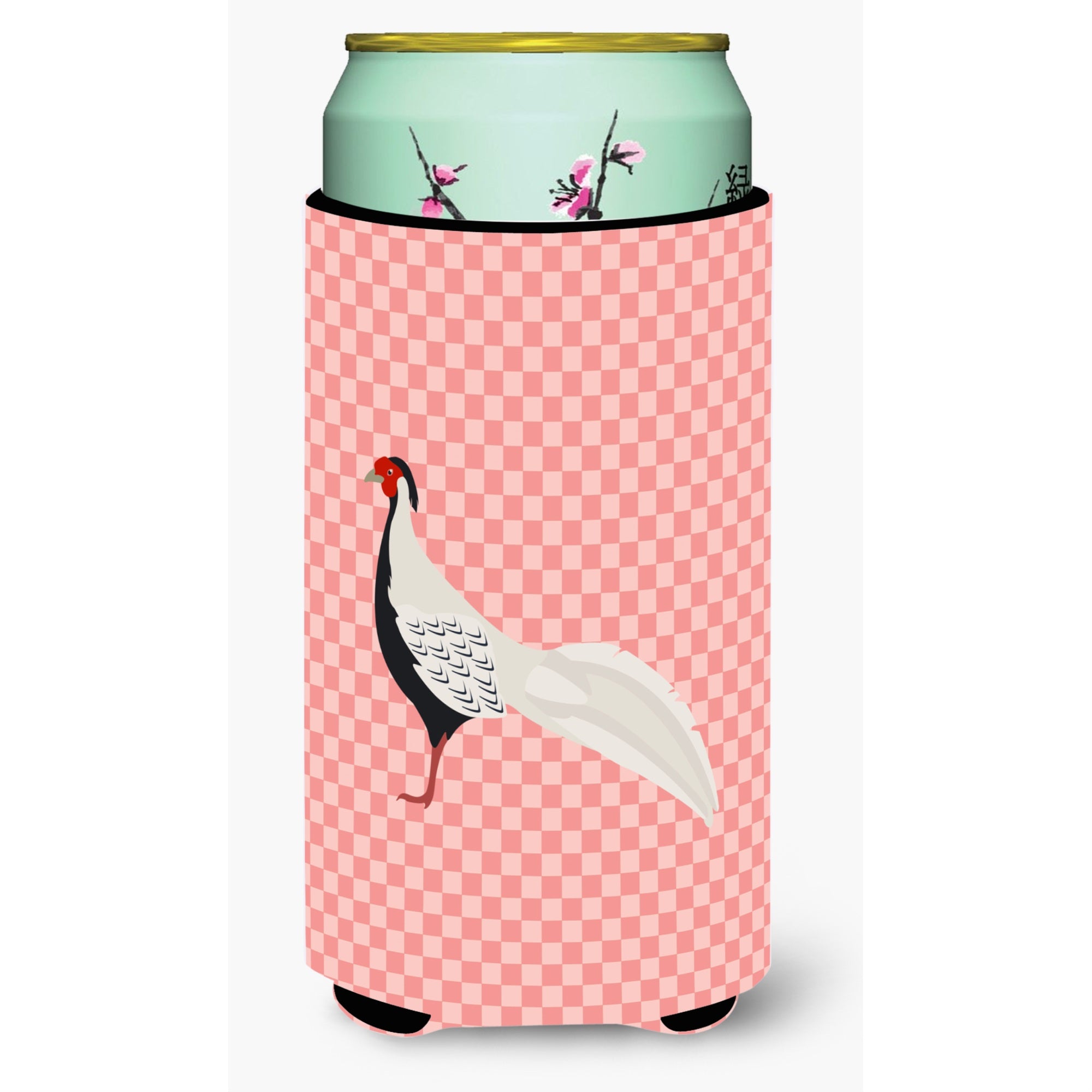 Caroline'S Treasures Silver Pheasant Pink Check Decorative Can Hugger, Tall Boy, Multicolor