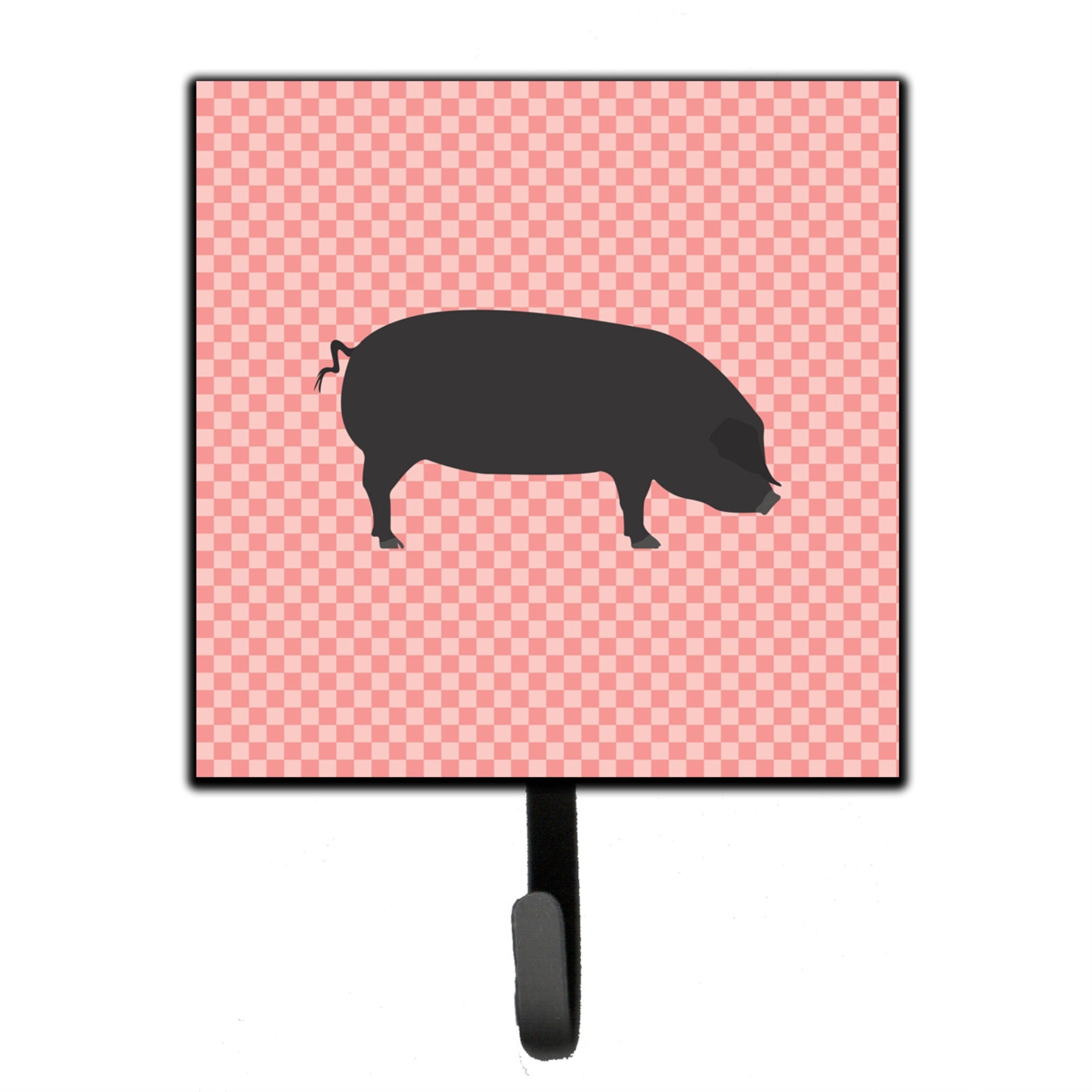 Caroline'S Treasures Devon Large Black Pig Pink Check Wall Hook, Small, Multicolor