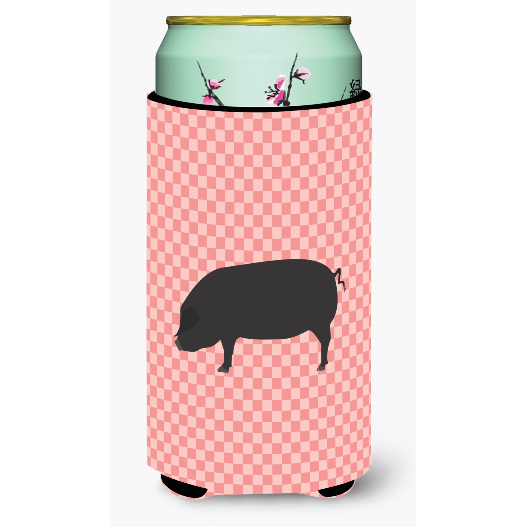 Caroline'S Treasures Devon Large Black Pig Pink Check Decorative Can Hugger, Tall Boy, Multicolor