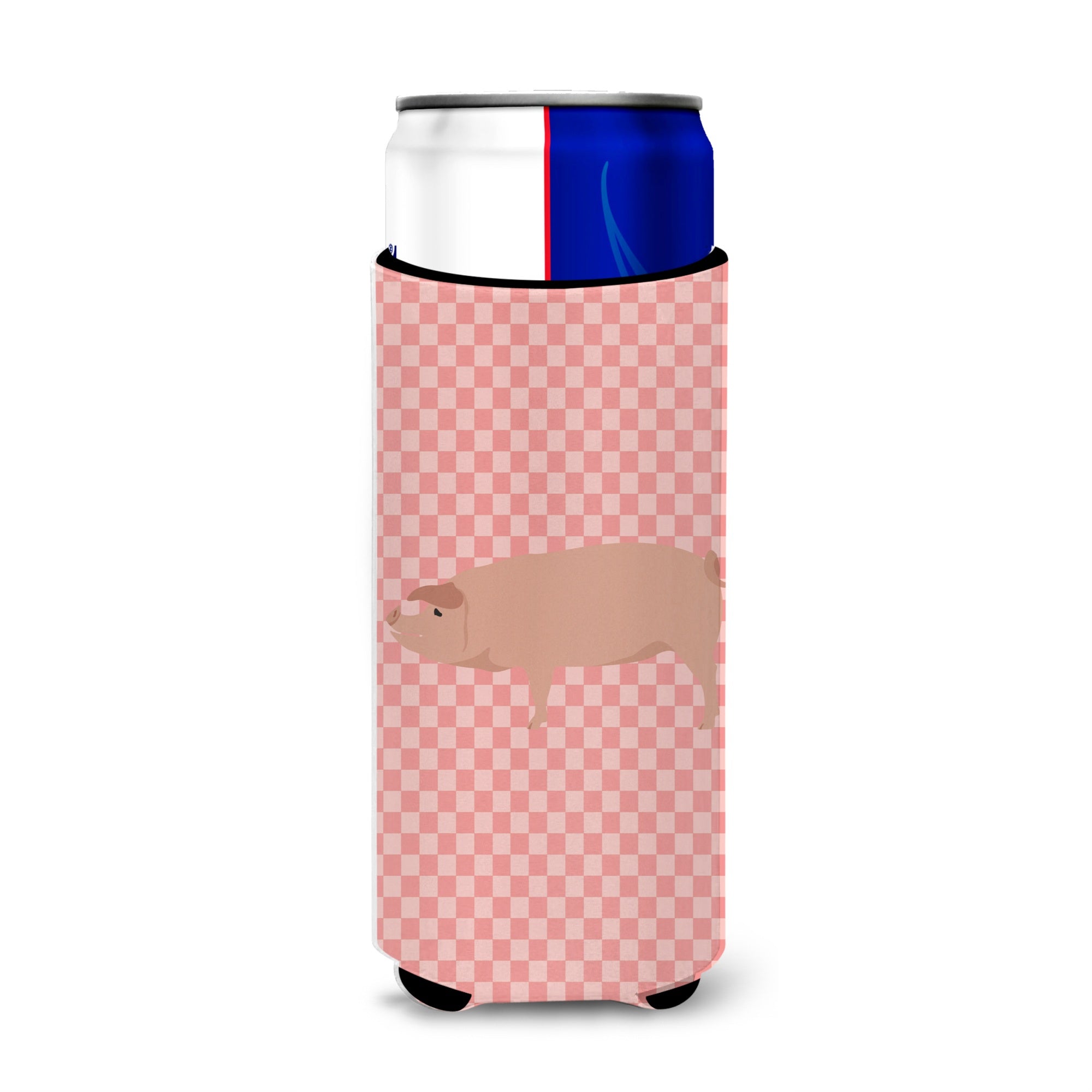 Caroline'S Treasures American Landrace Pig Pink Check Decorative Can Hugger, Slim, Multicolor