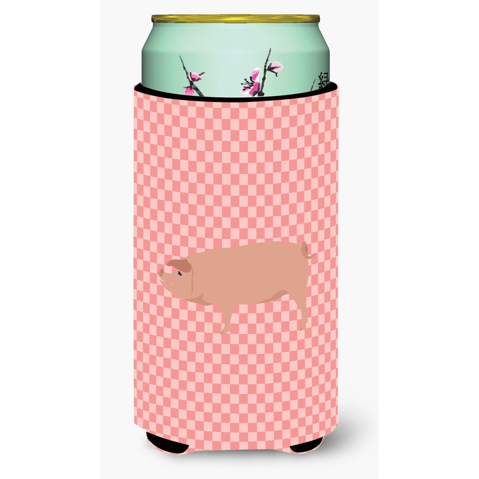 Caroline'S Treasures American Landrace Pig Pink Check Decorative Can Hugger, Tall Boy, Multicolor