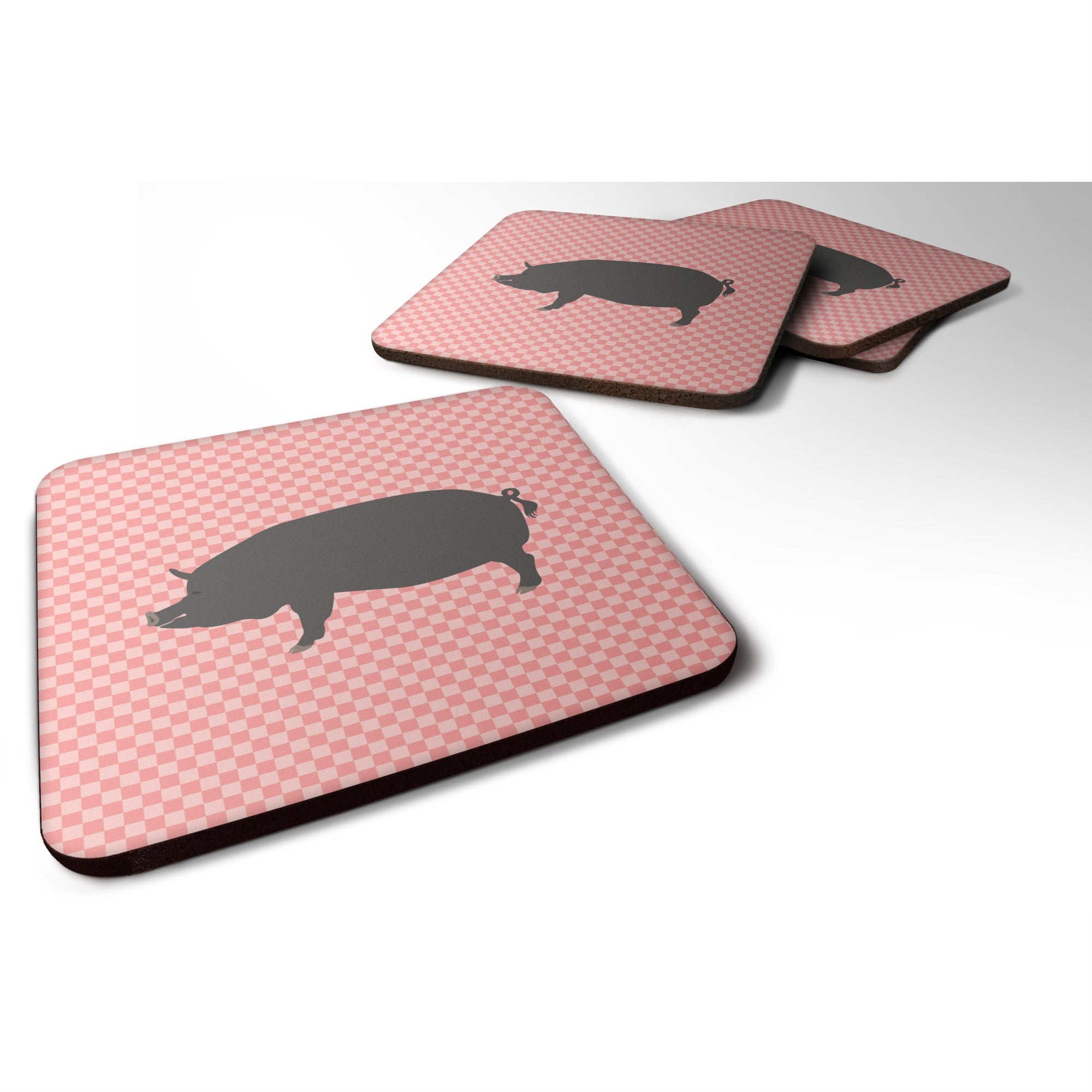 Caroline'S Treasures Berkshire Pig Pink Check Decorative Coasters, 3.5, Multicolor