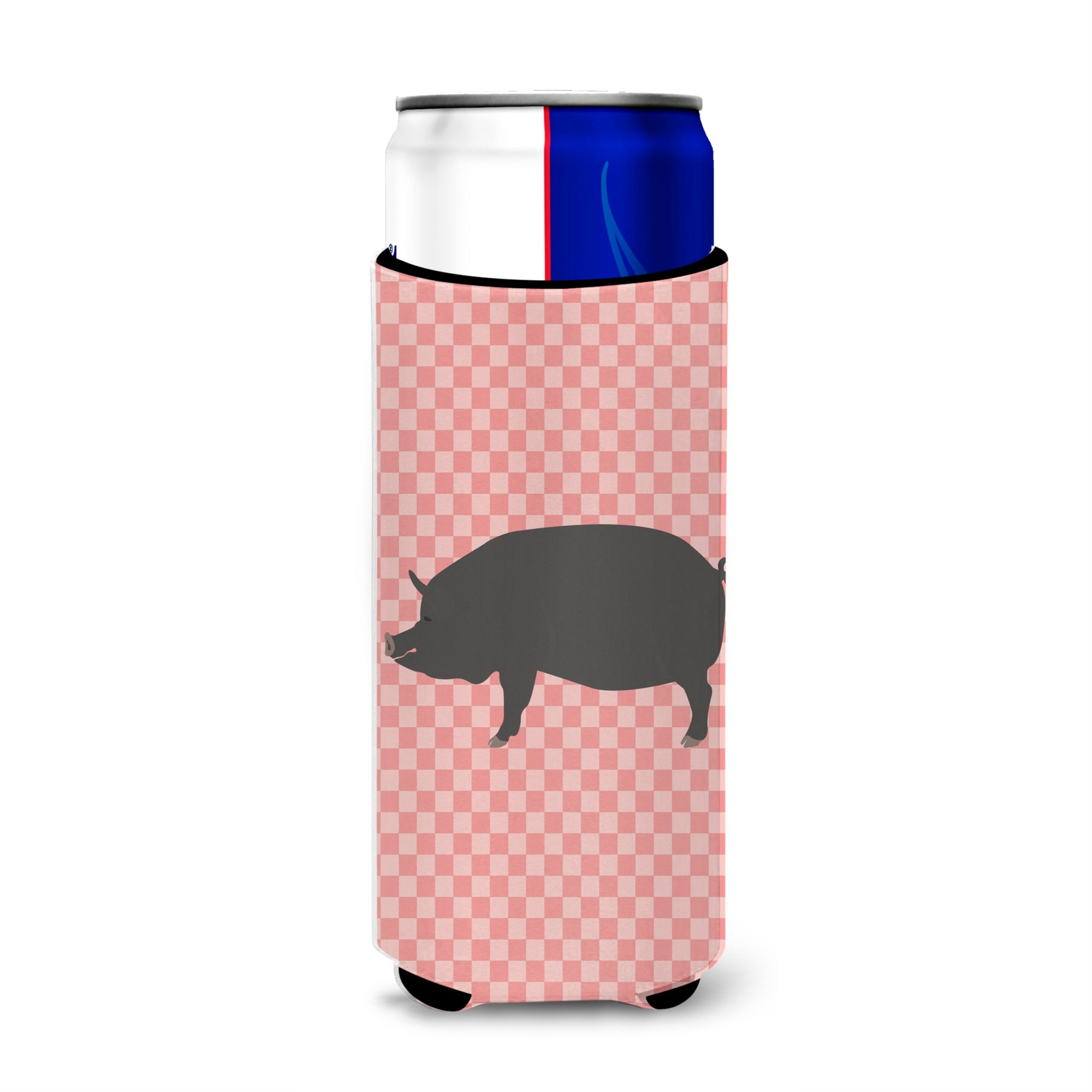 Caroline'S Treasures Berkshire Pig Pink Check Decorative Can Hugger, Slim, Multicolor