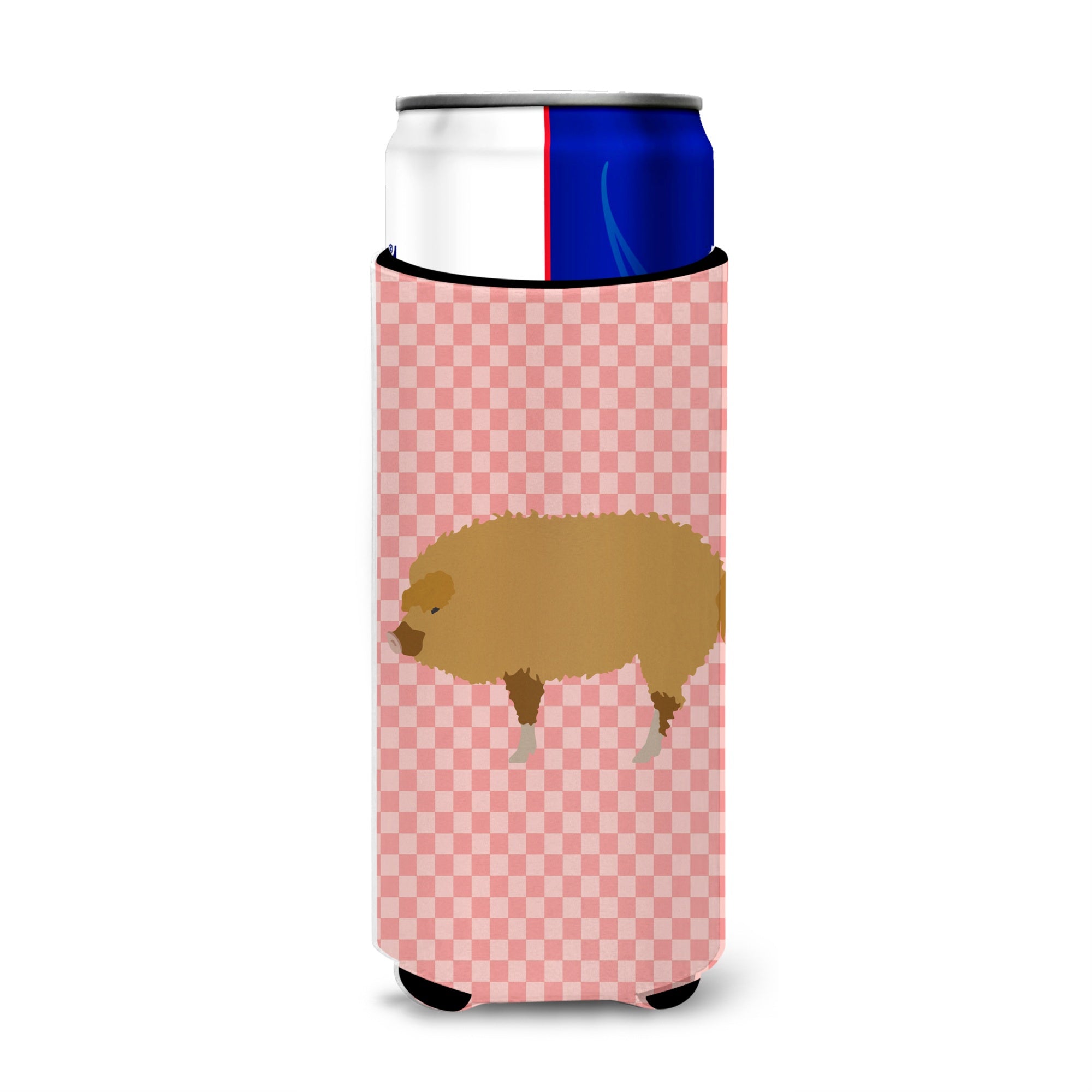 Caroline'S Treasures Hungarian Mangalica Pig Pink Check Decorative Can Hugger, Slim, Multicolor