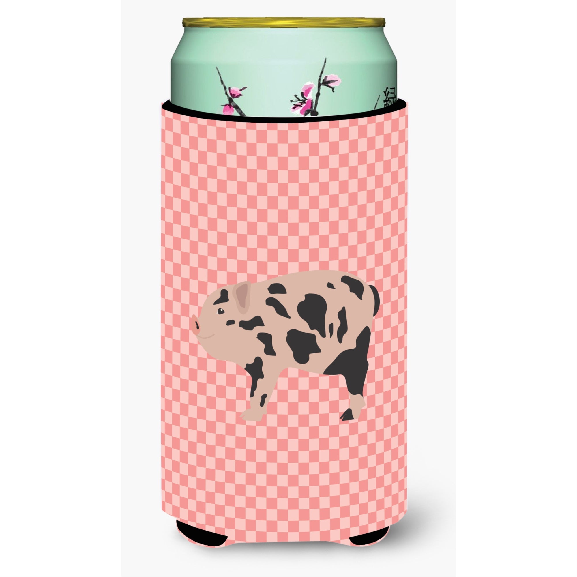 Caroline'S Treasures Mini Miniature Pig Pink Check Decorative Can Hugger, Tall Boy, Multicolor