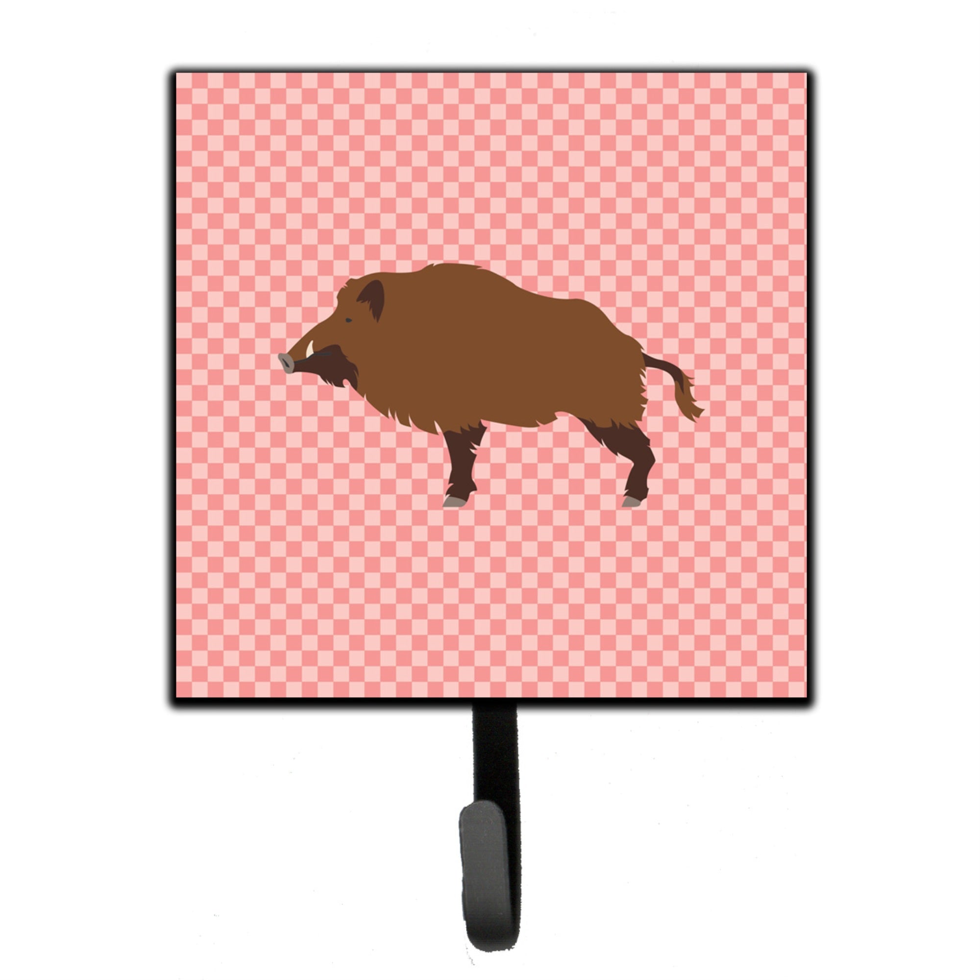 Caroline'S Treasures Wild Boar Pig Pink Check Wall Hook, Small, Multicolor