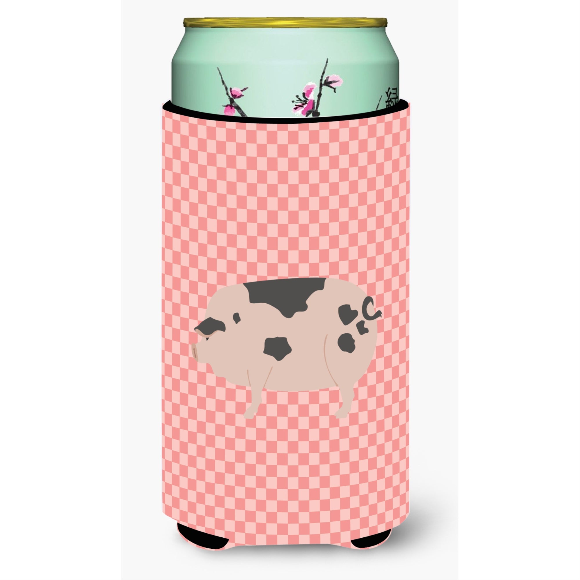 Caroline'S Treasures Gloucester Old Spot Pig Pink Check Decorative Can Hugger, Tall Boy, Multicolor