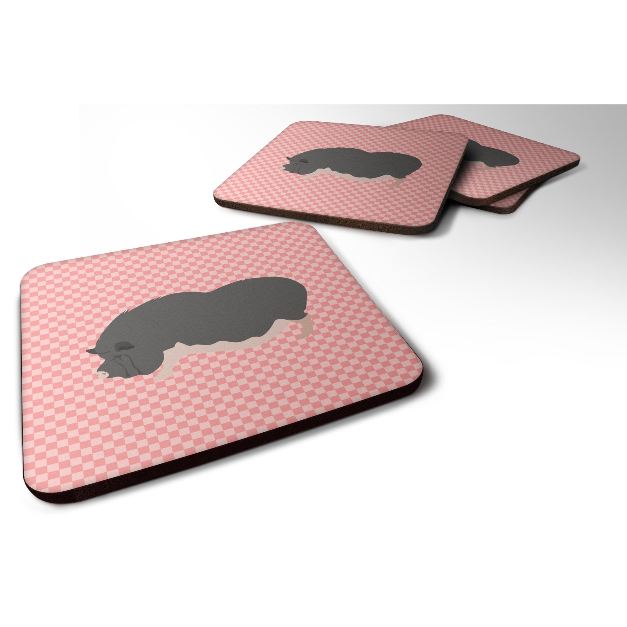 Caroline'S Treasures Vietnamese Pot-Bellied Pig Pink Check Decorative Coasters, 3.5, Multicolor