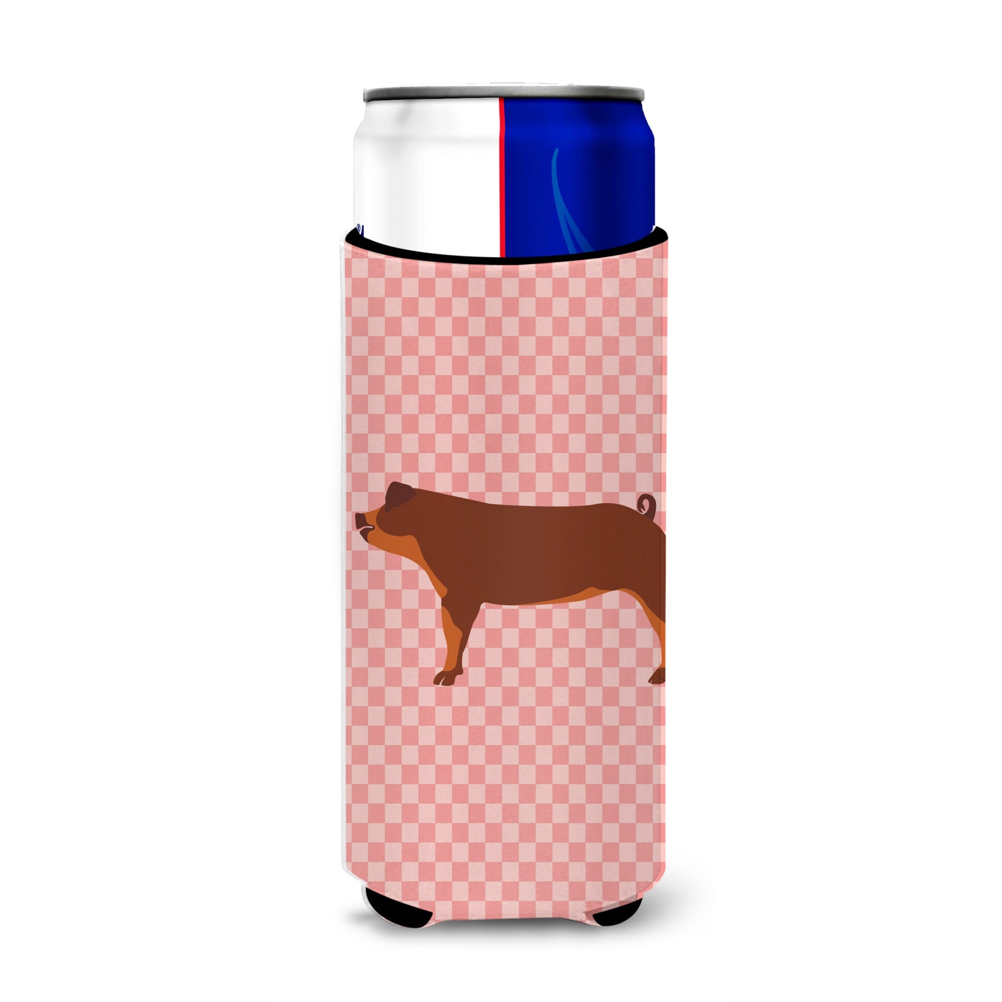 Caroline'S Treasures Duroc Pig Pink Check Decorative Can Hugger, Slim, Multicolor